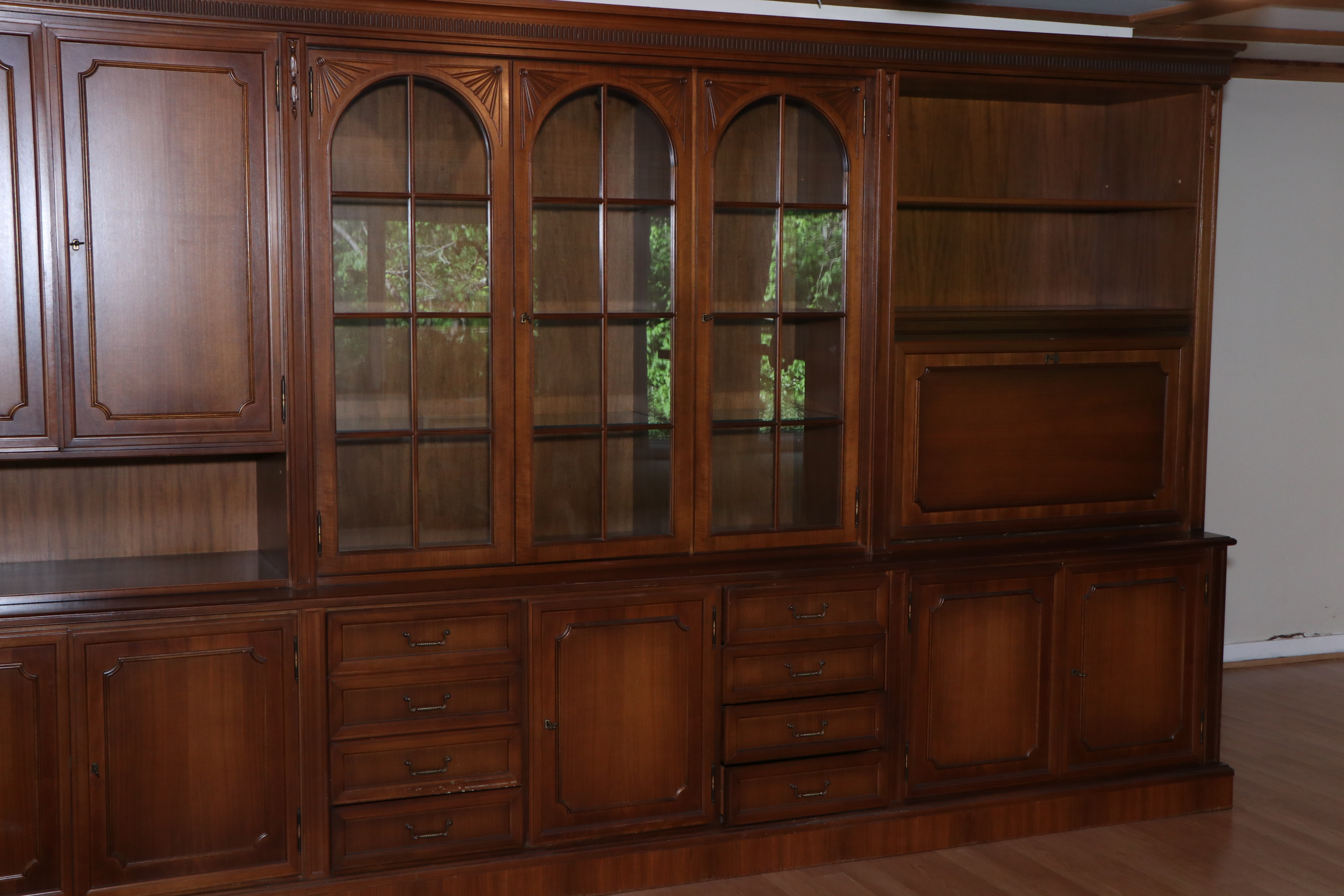Large Traditional Walnut Library Wall Unit, Late 20th Century
