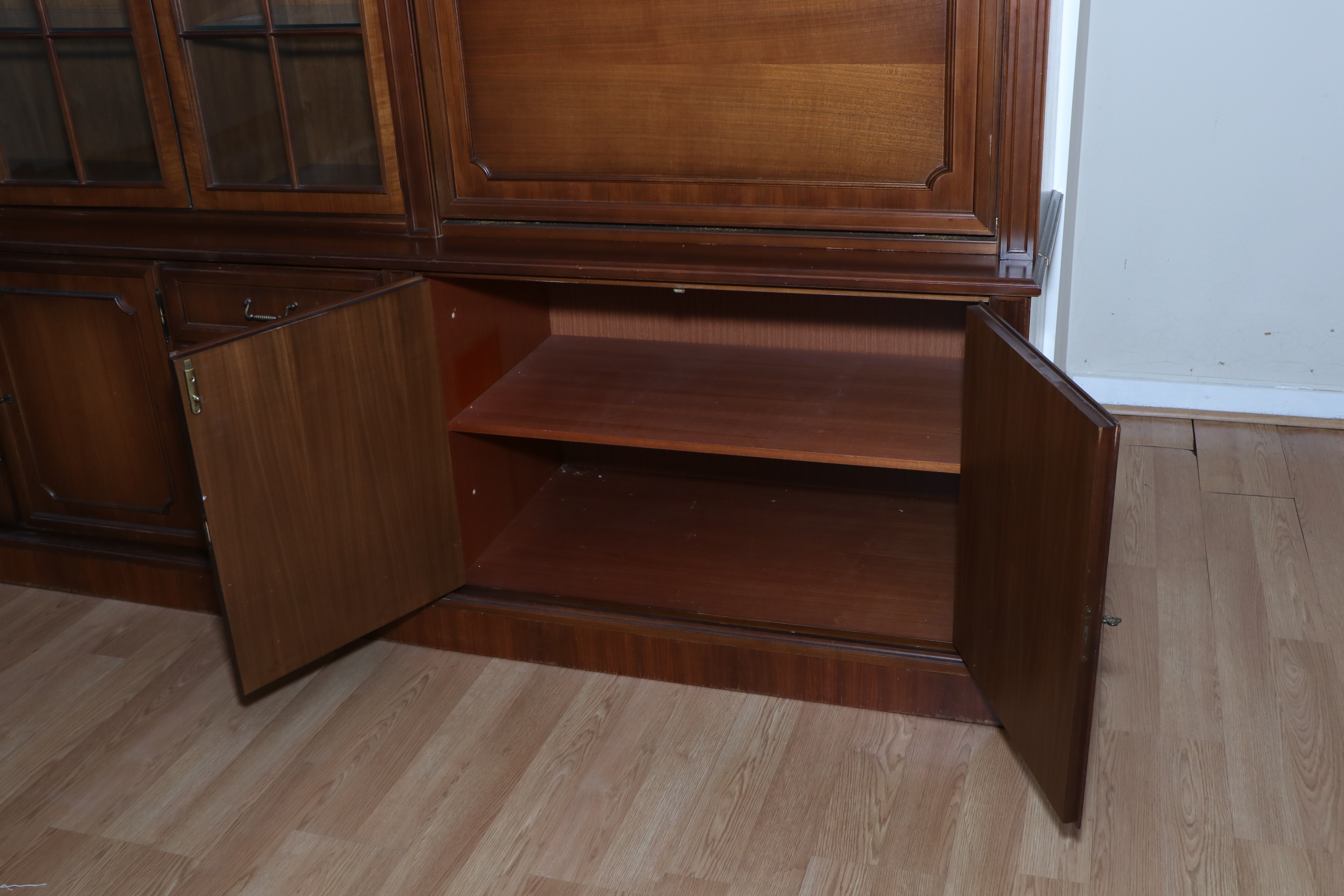 Large Traditional Walnut Library Wall Unit, Late 20th Century