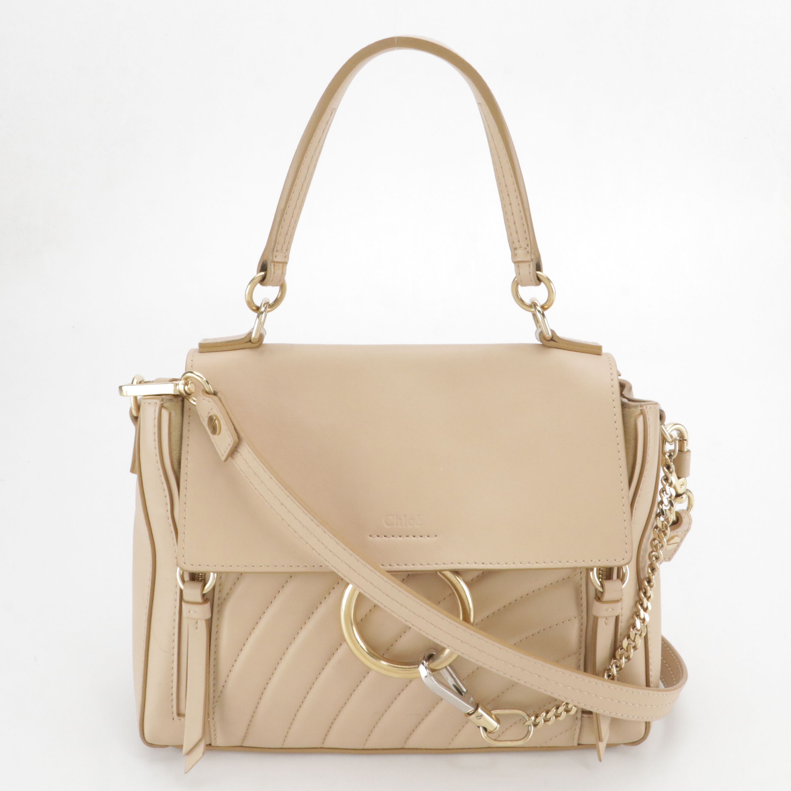 Chloé Faye Day Two-Way Satchel Bag in Beige Quilted and Smooth Calfskin Leather
