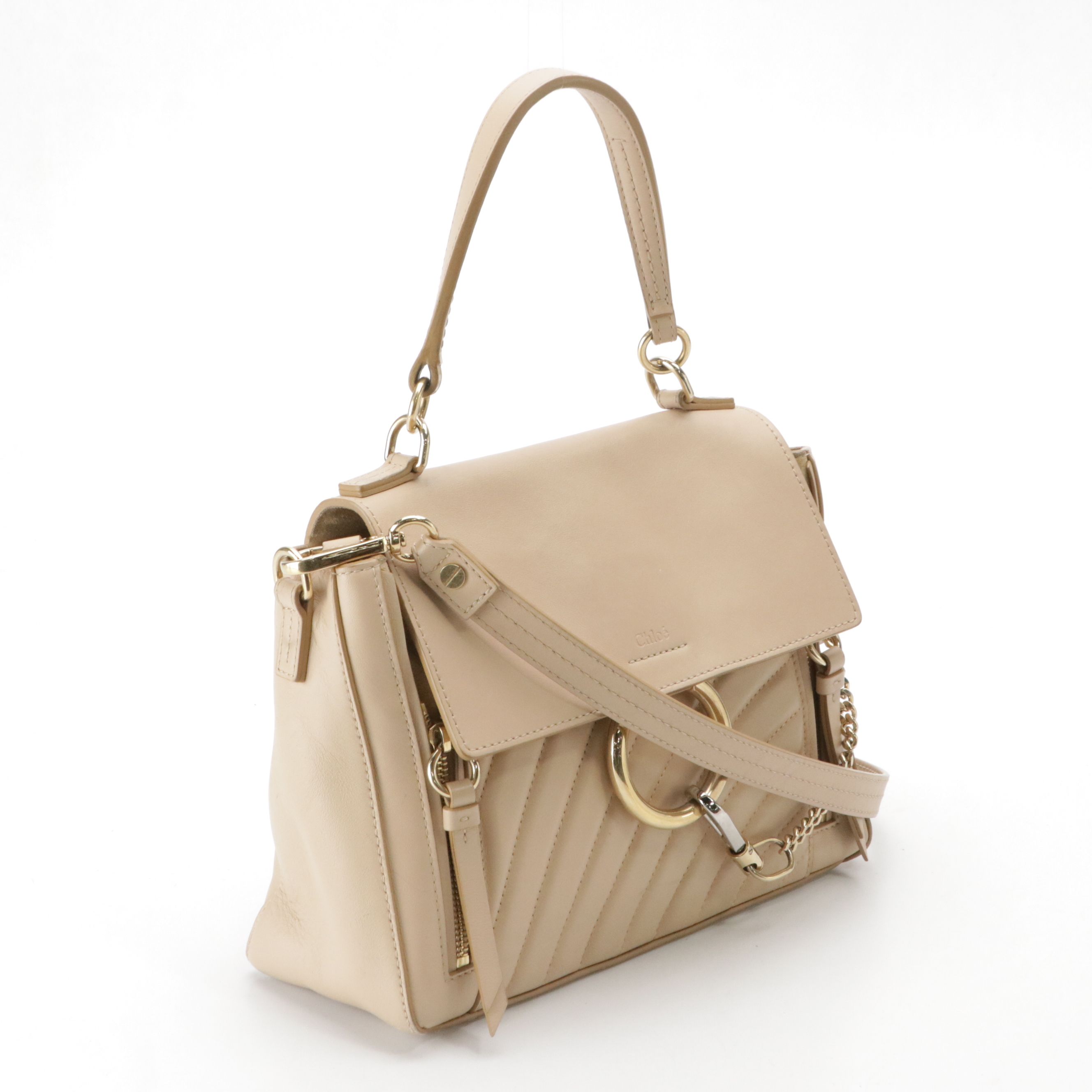 Chloé Faye Day Two-Way Satchel Bag in Beige Quilted and Smooth Calfskin Leather