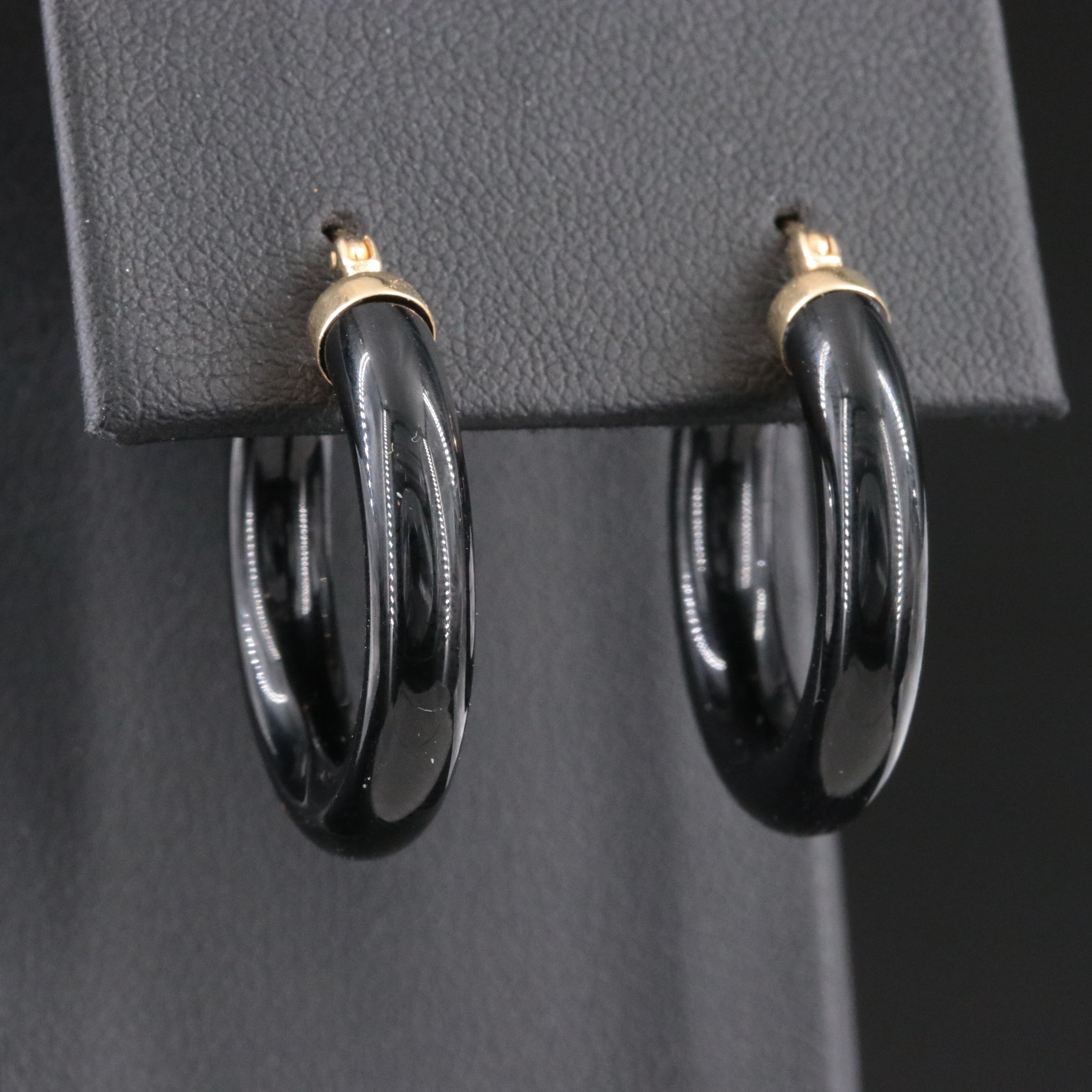 14K Black Onyx Hoop Earrings