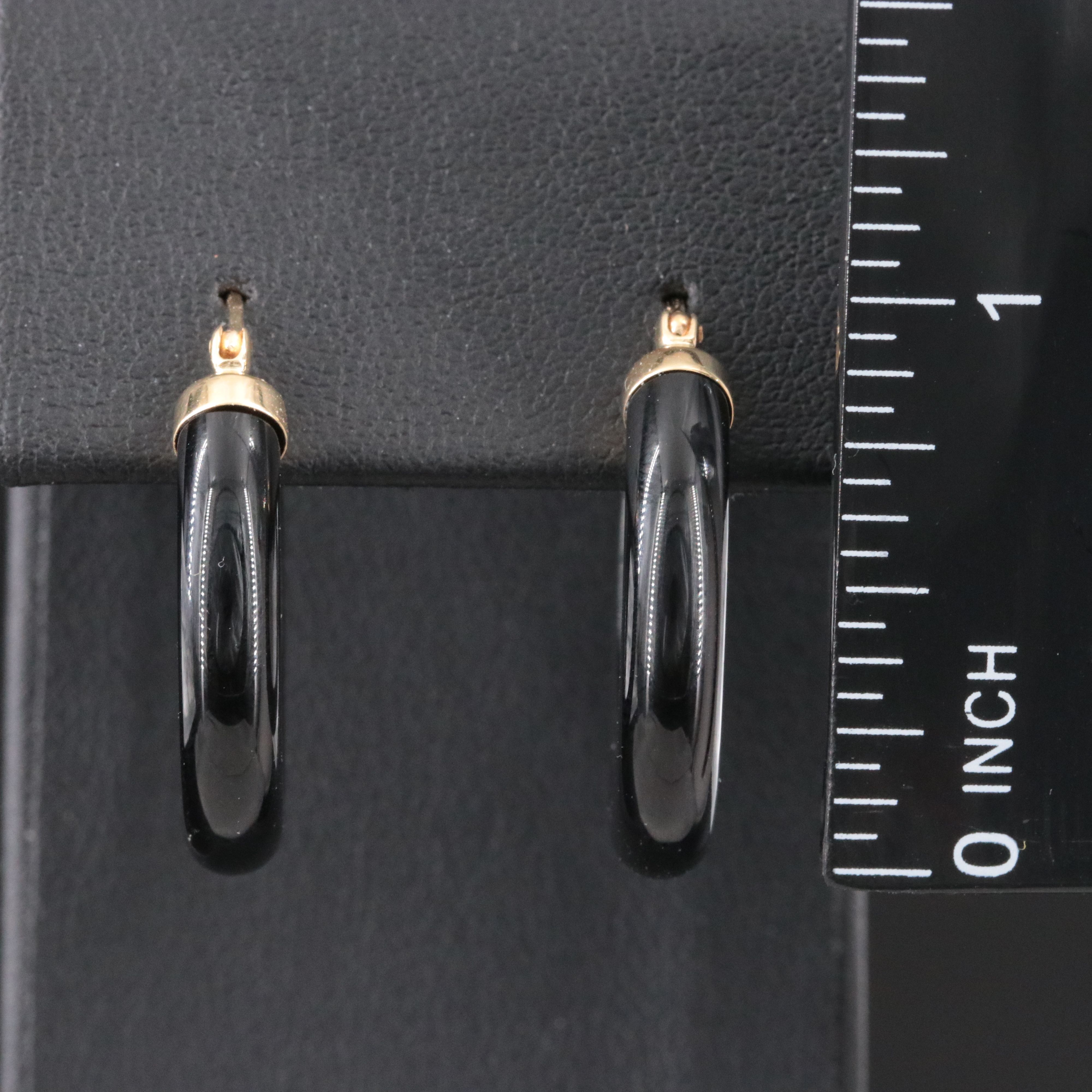 14K Black Onyx Hoop Earrings