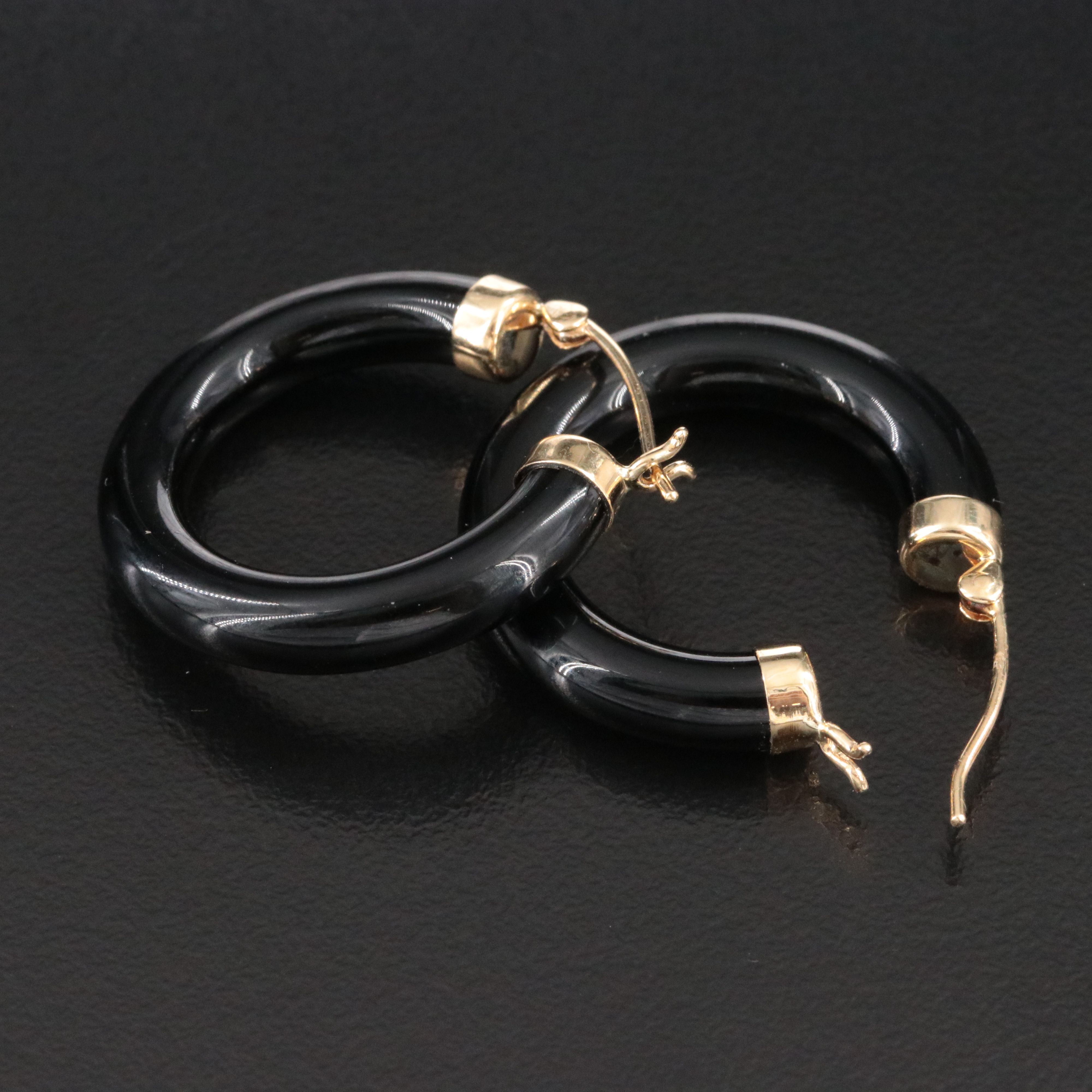 14K Black Onyx Hoop Earrings