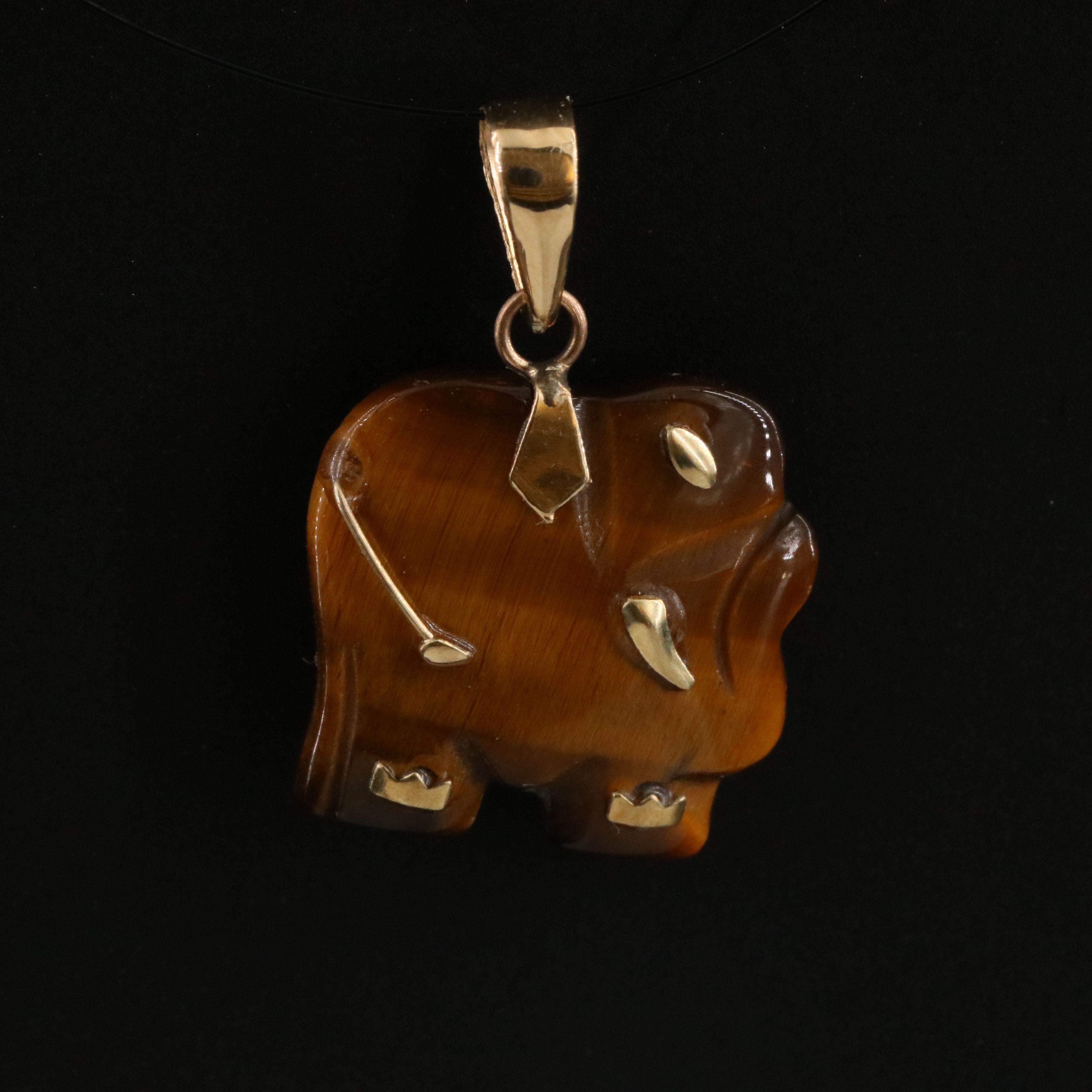 14K Tigers Eye Elephant Pendant