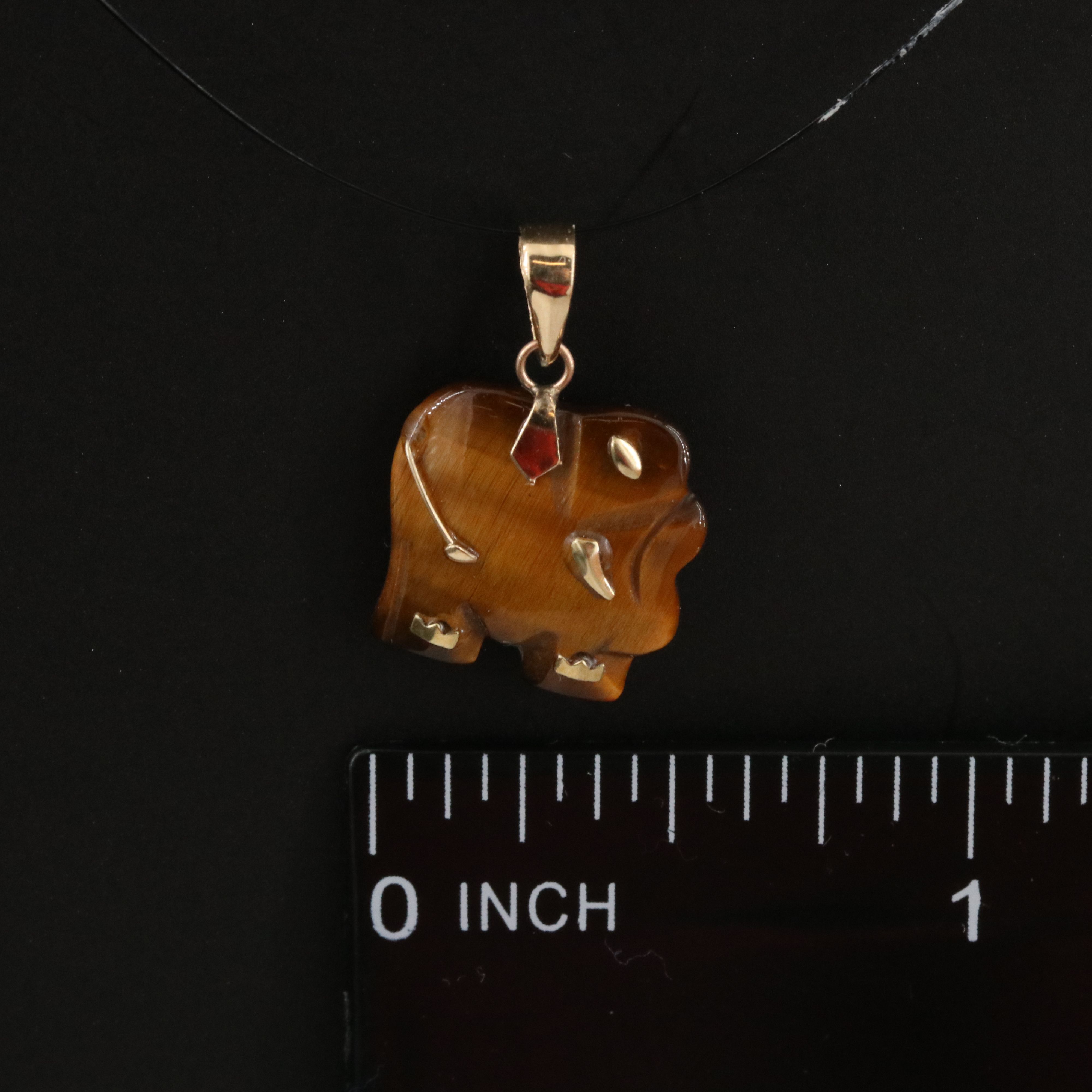 14K Tigers Eye Elephant Pendant