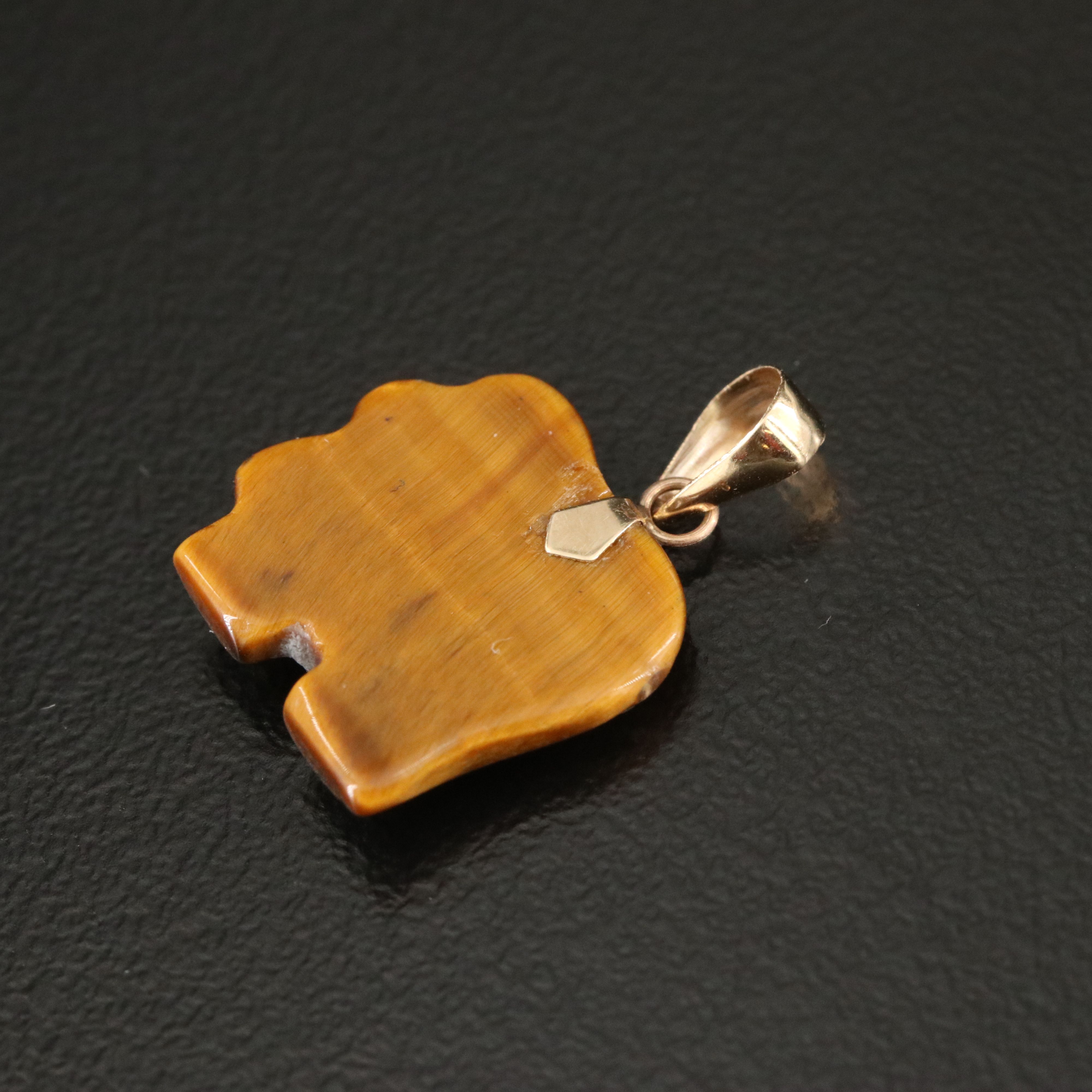 14K Tigers Eye Elephant Pendant