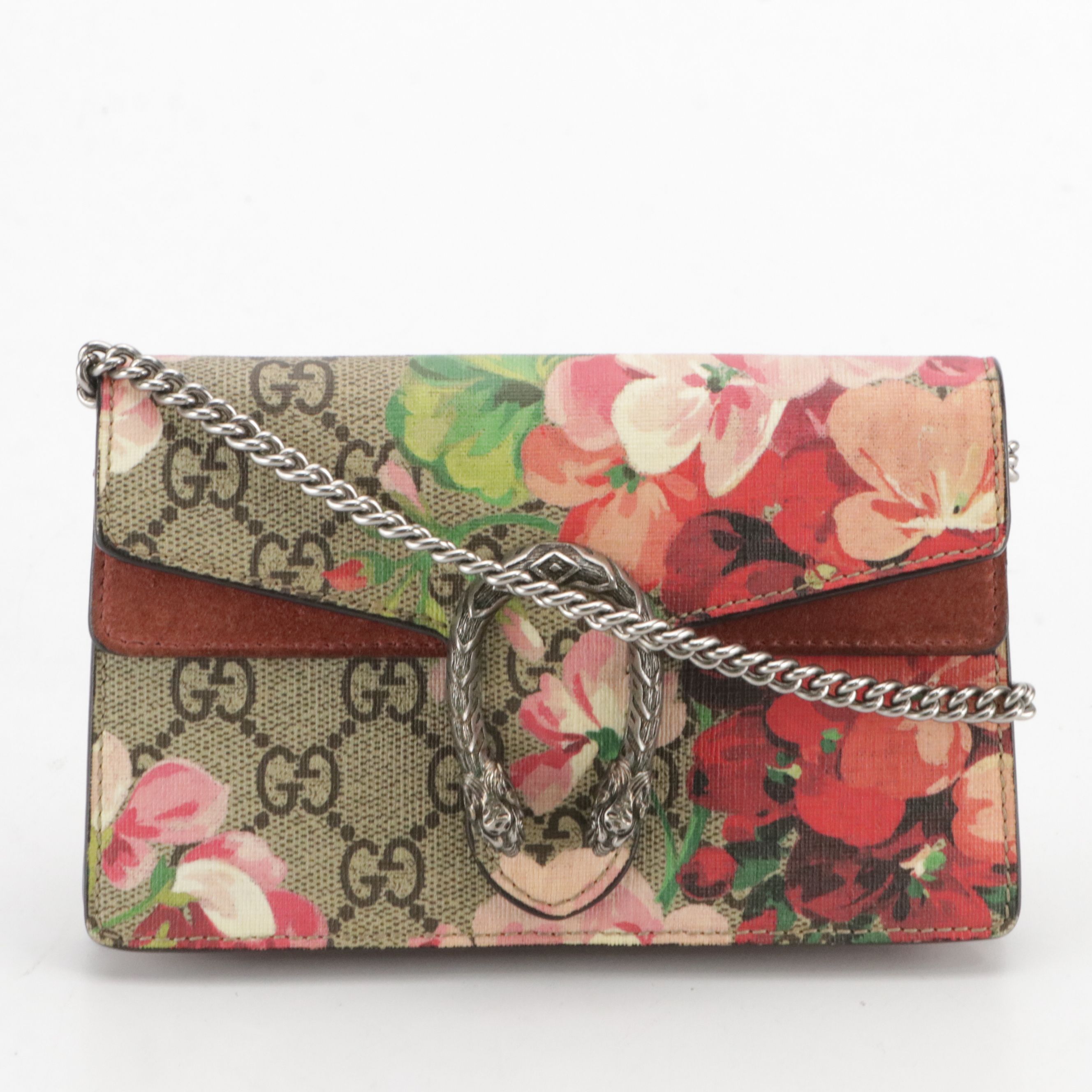 Gucci Dionysus Super Mini Chain Crossbody Bag in GG Supreme Bloom Canvas