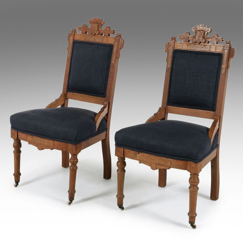 Pair of Victorian Renaissance Revival Upholstered Side Chairs