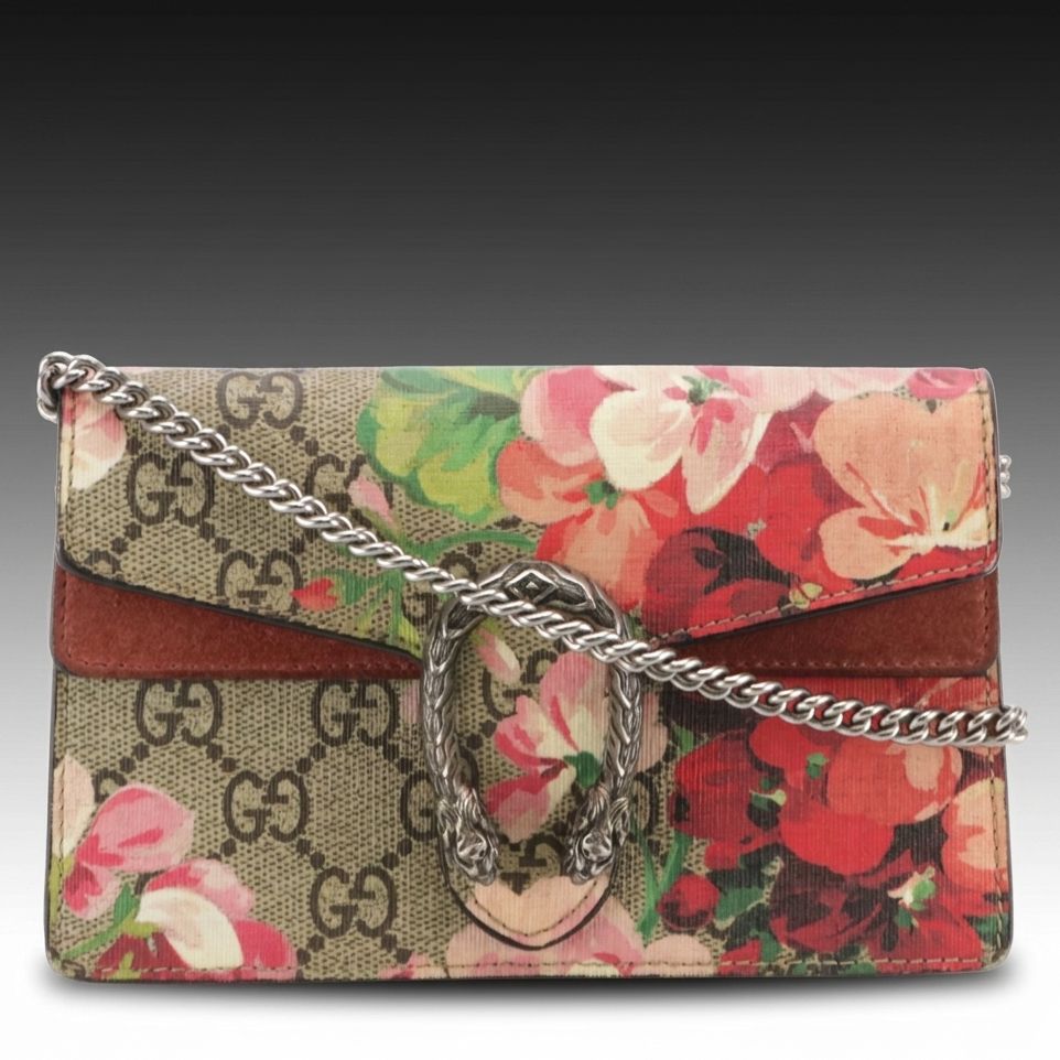 Gucci Dionysus Super Mini Chain Crossbody Bag in GG Supreme Bloom Canvas