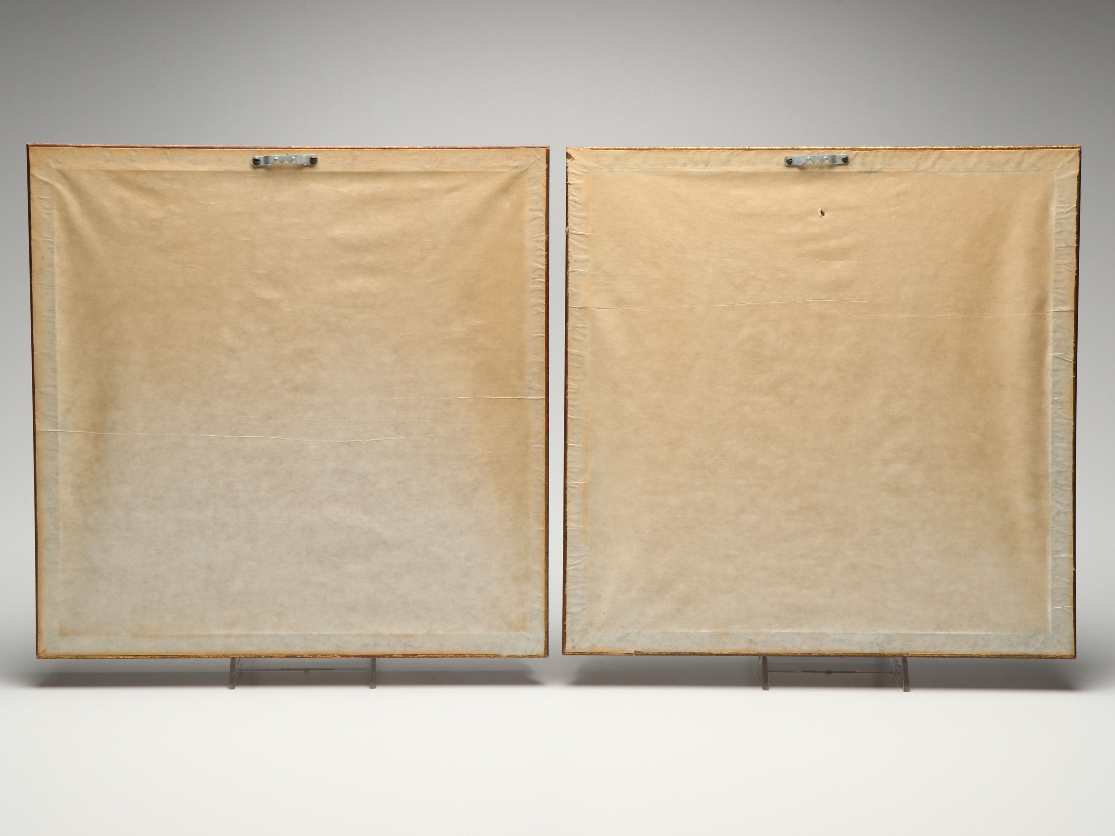 Pair of Handmade Embroidery and Brussels Lace Cotton Panels in Frames