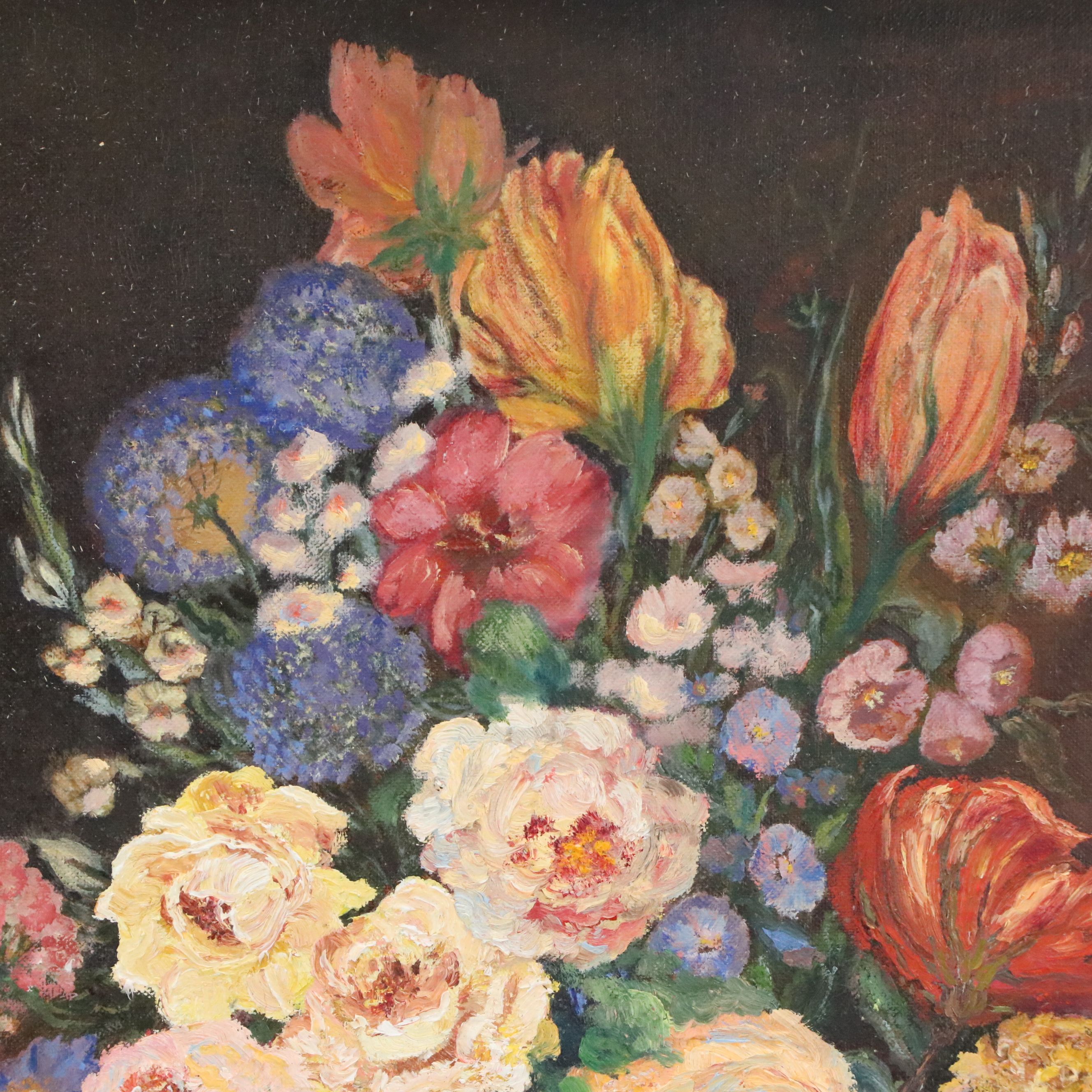 Belly Warren Oil Painting of Bursting Floral Bouquet, 1974