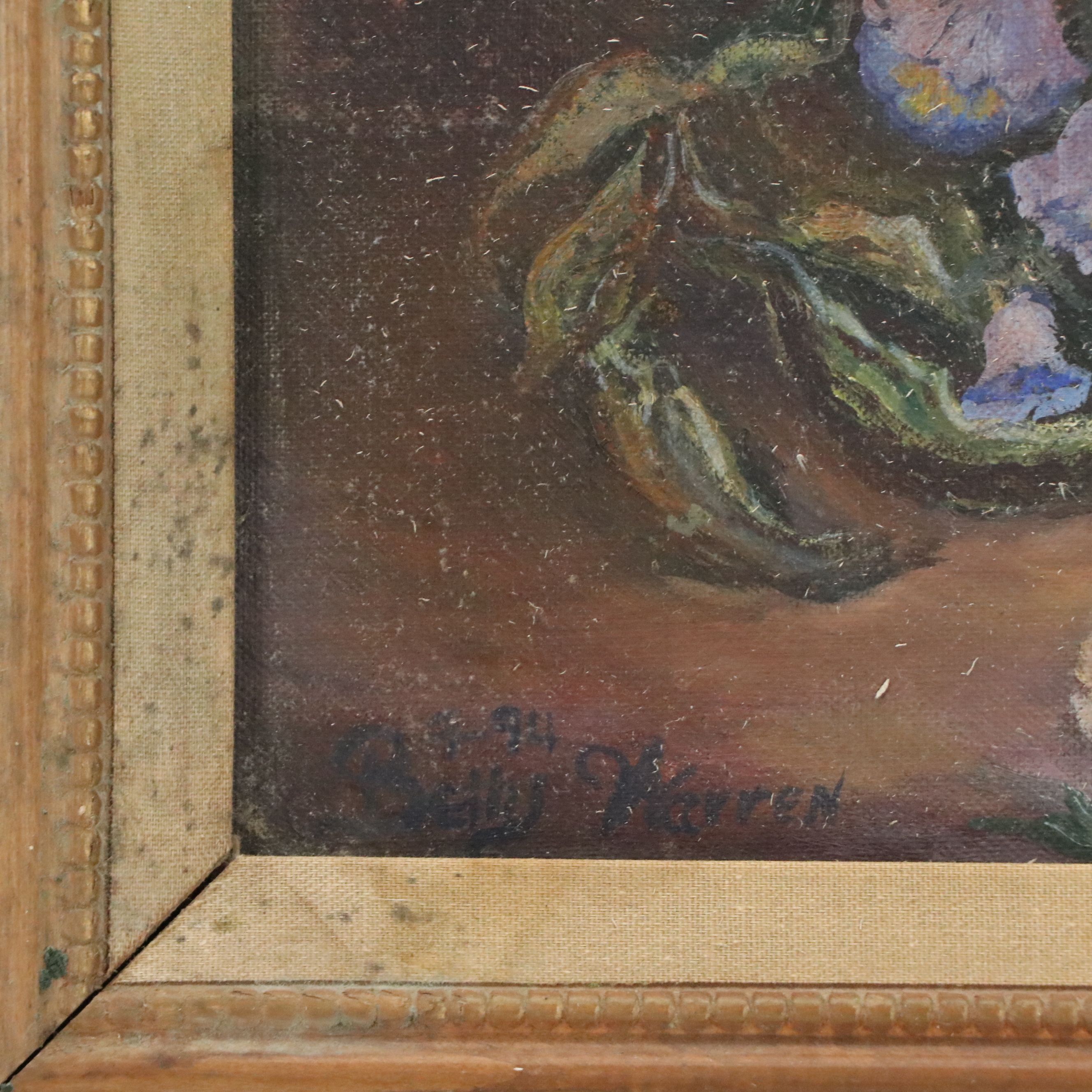 Belly Warren Oil Painting of Bursting Floral Bouquet, 1974
