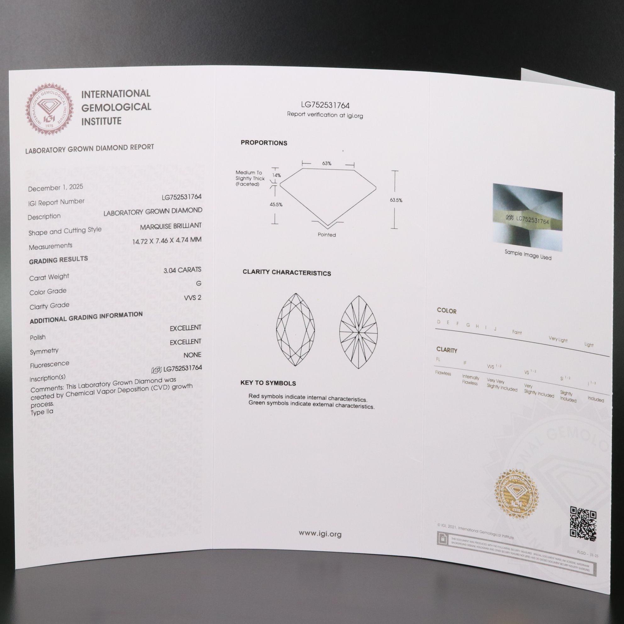 Loose 3.04 CT Lab Grown Diamond with IGI Report