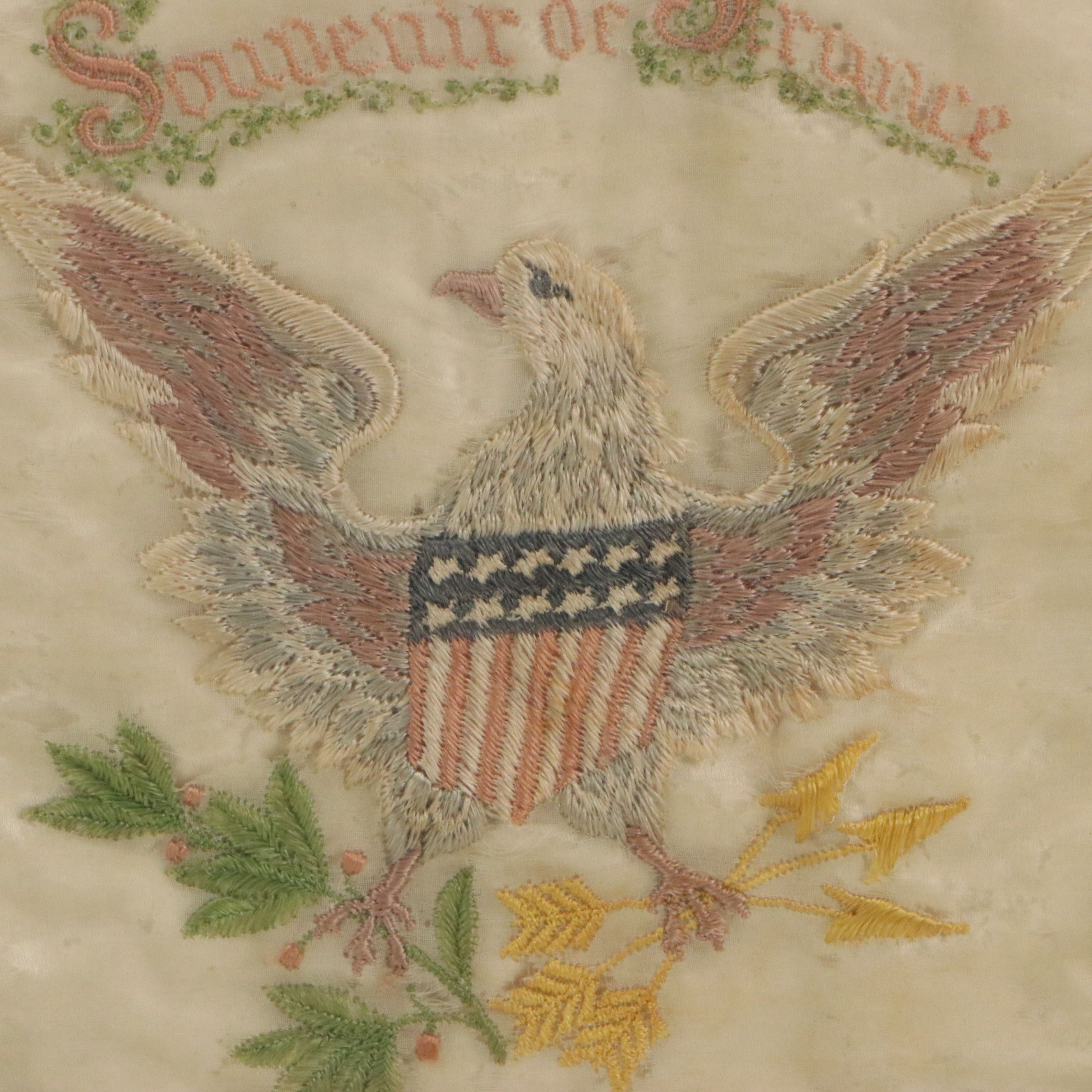 Antique WWI Franco-American Hand-Knotted Lace and Embroidered Silk Panel
