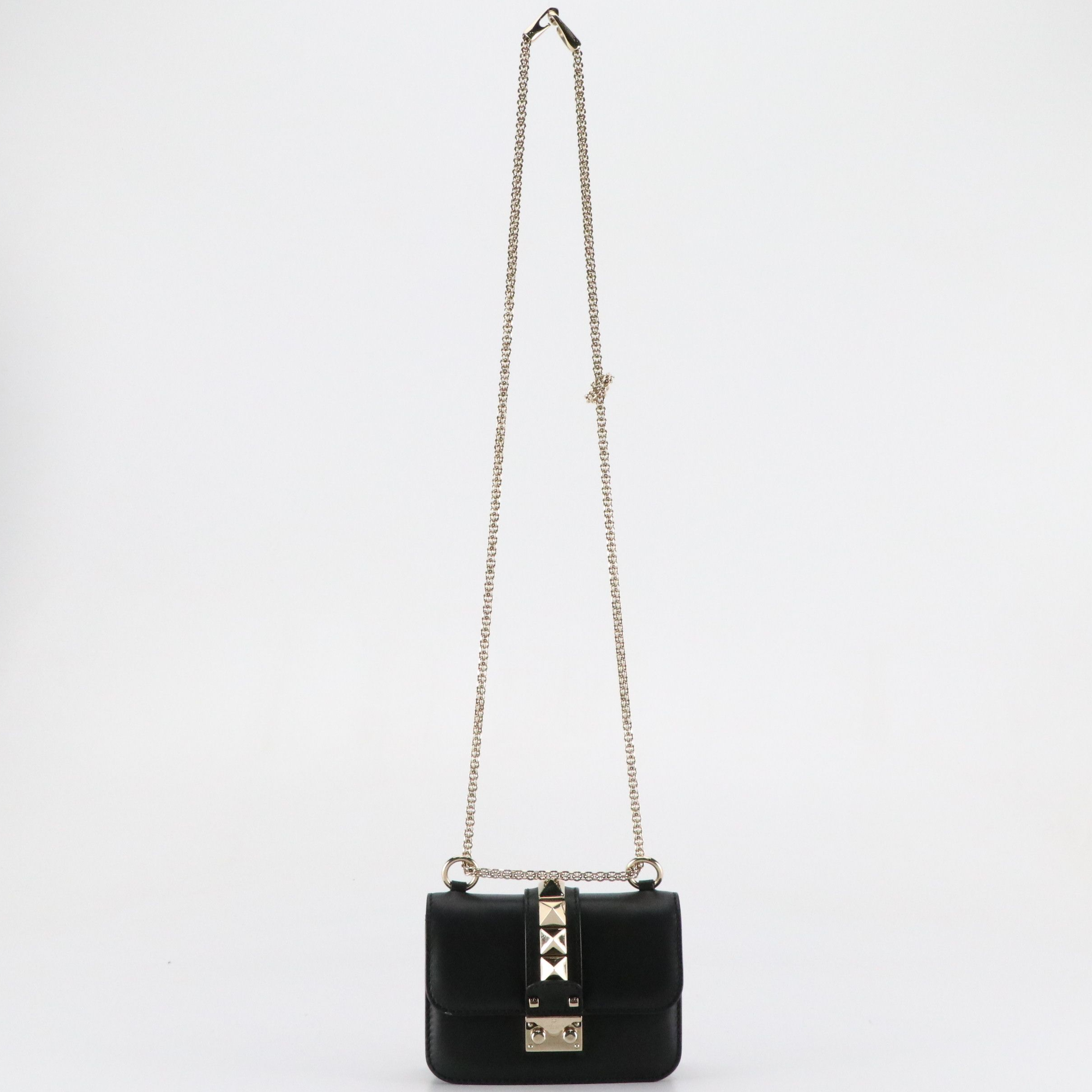 Valentino Garavani Glam Lock Mini Shoulder Bag in Black Leather
