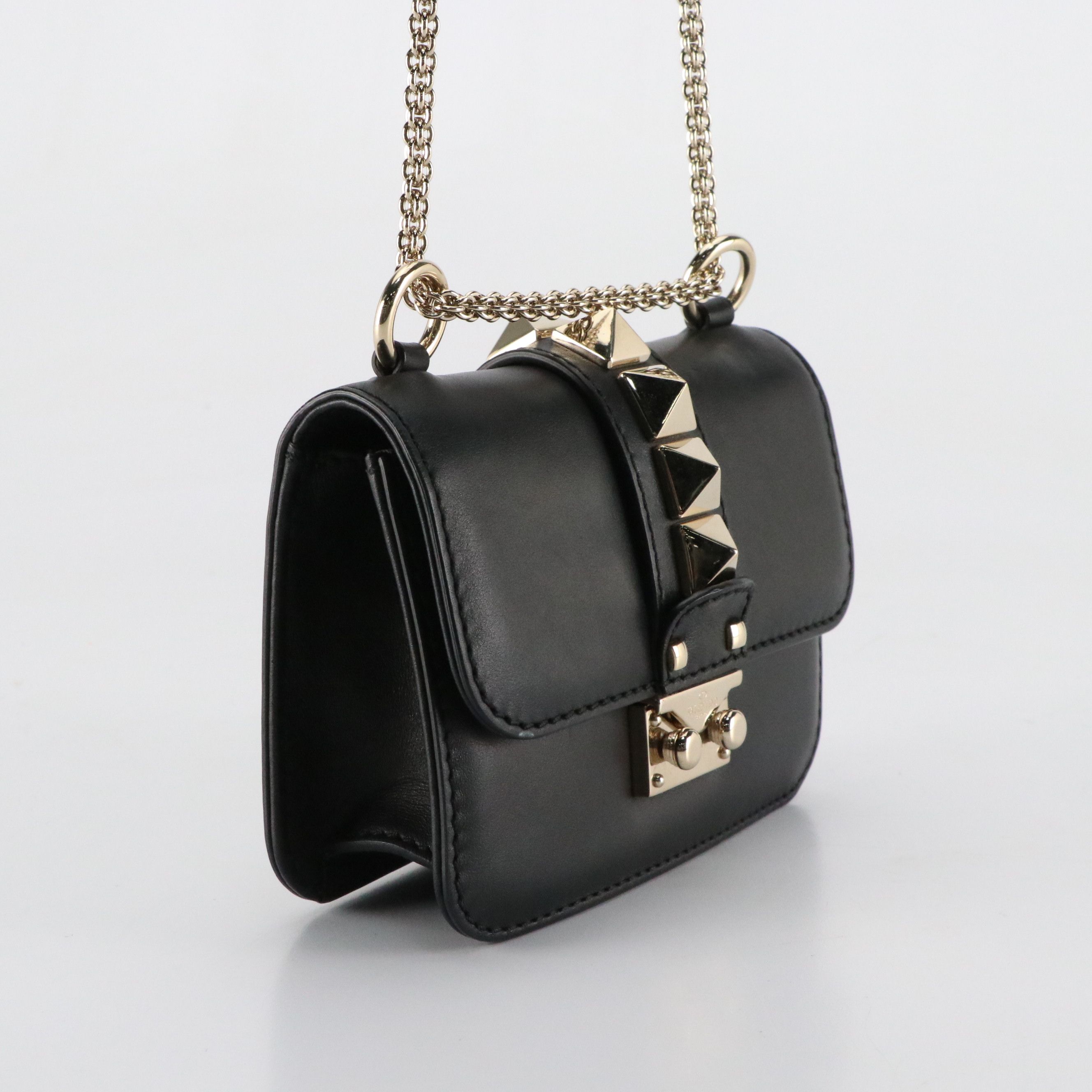 Valentino Garavani Glam Lock Mini Shoulder Bag in Black Leather
