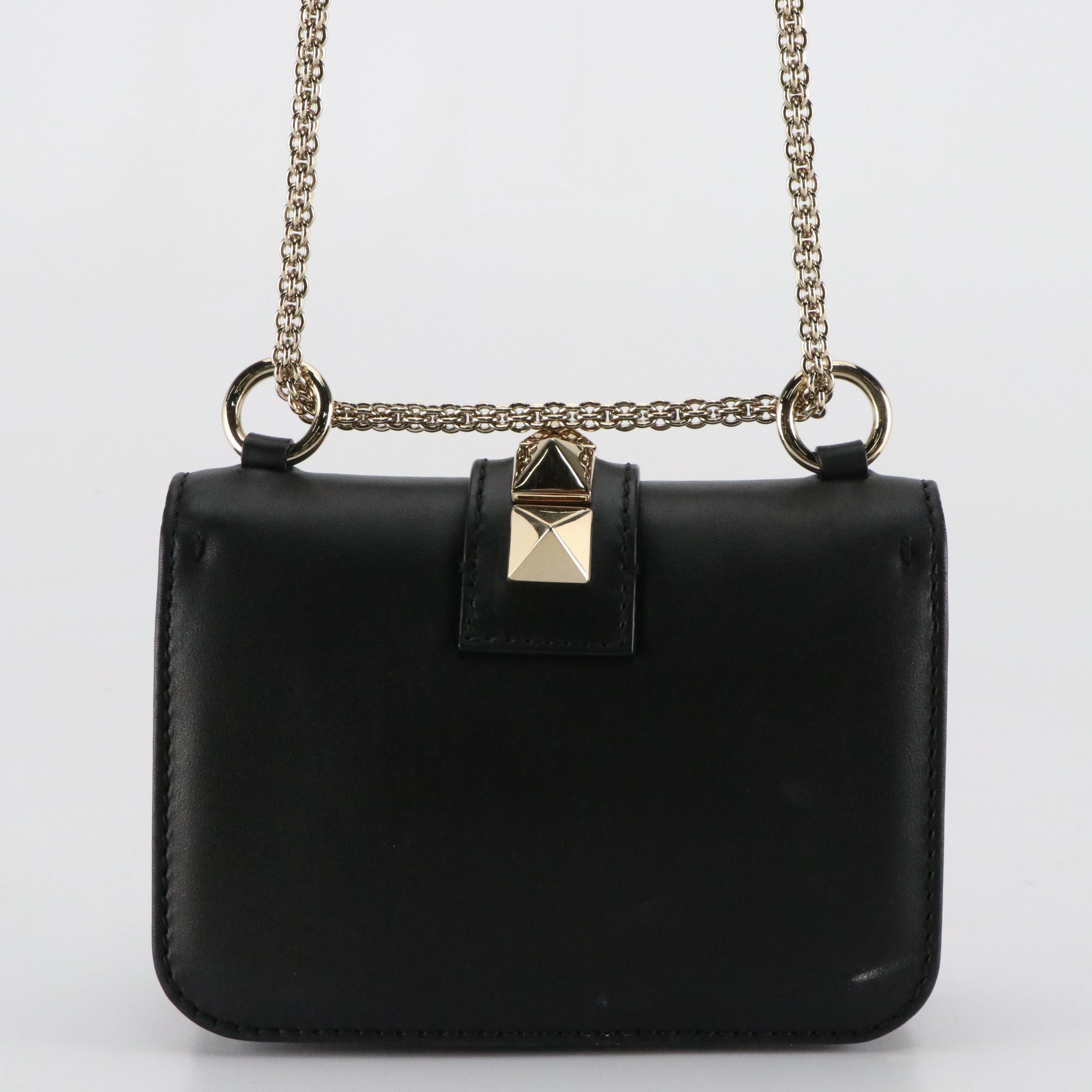 Valentino Garavani Glam Lock Mini Shoulder Bag in Black Leather