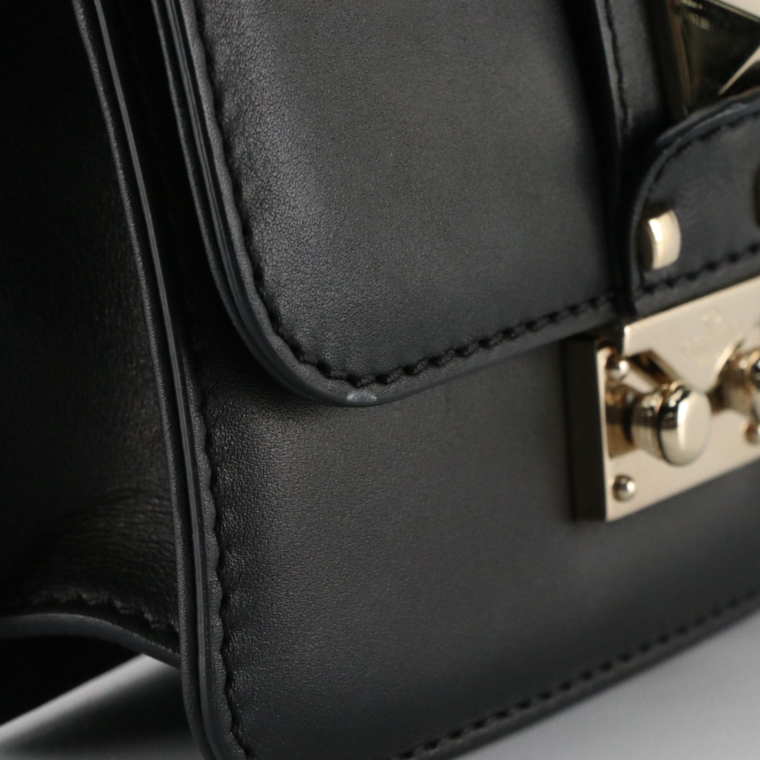 Valentino Garavani Glam Lock Mini Shoulder Bag in Black Leather