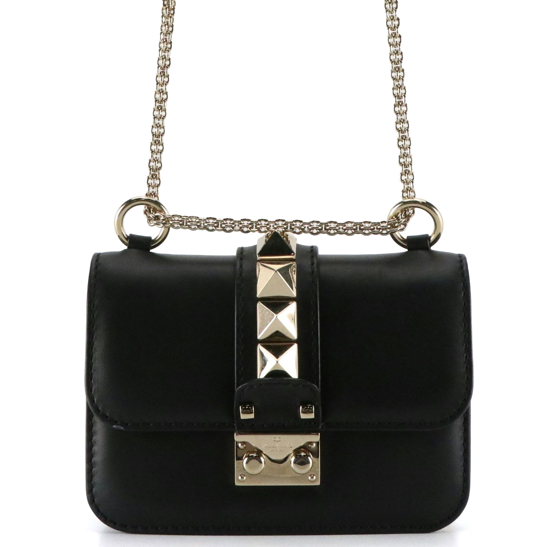Valentino Garavani Glam Lock Mini Shoulder Bag in Black Leather