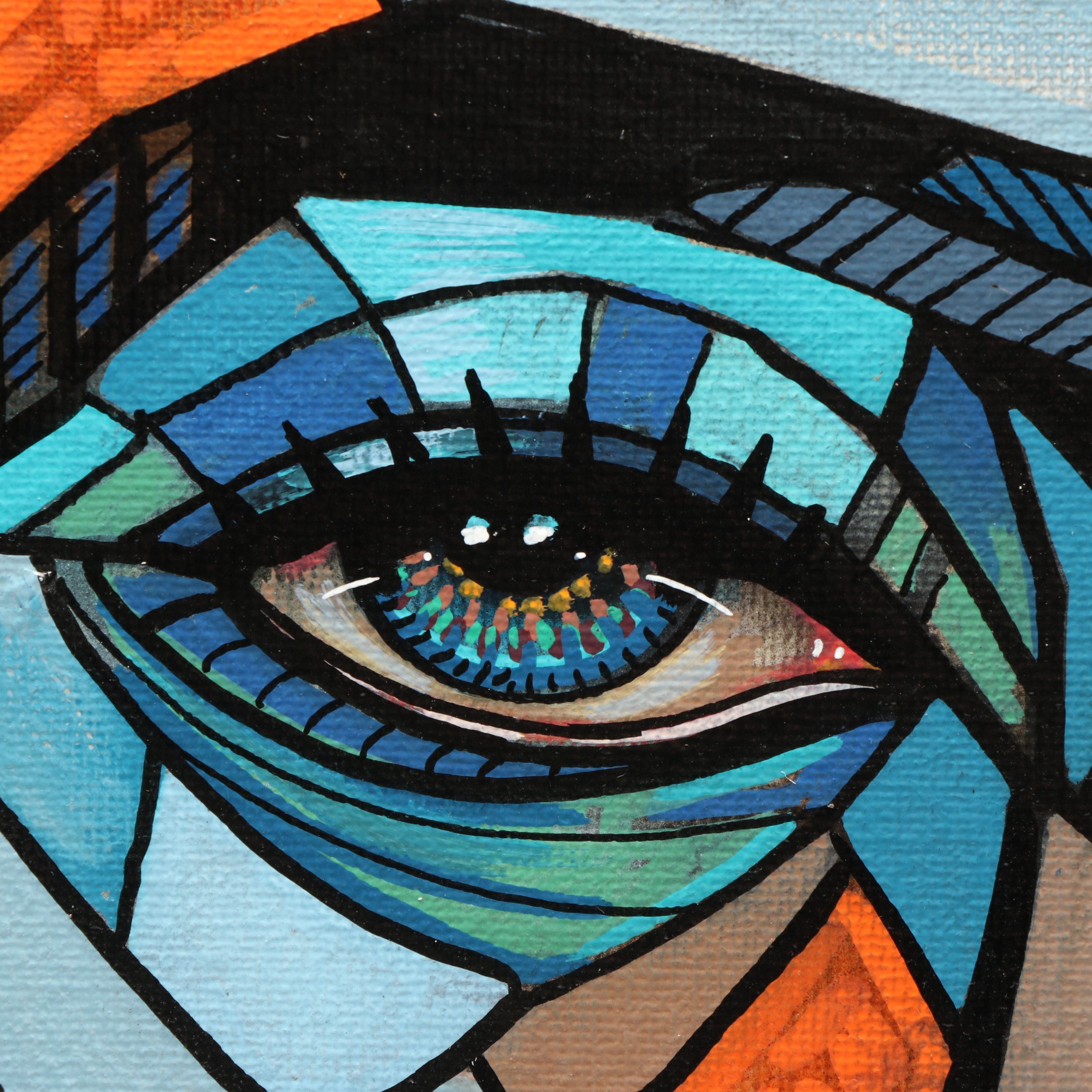 Ricardo Maya Cubist Style Acrylic Portrait, 21st Century
