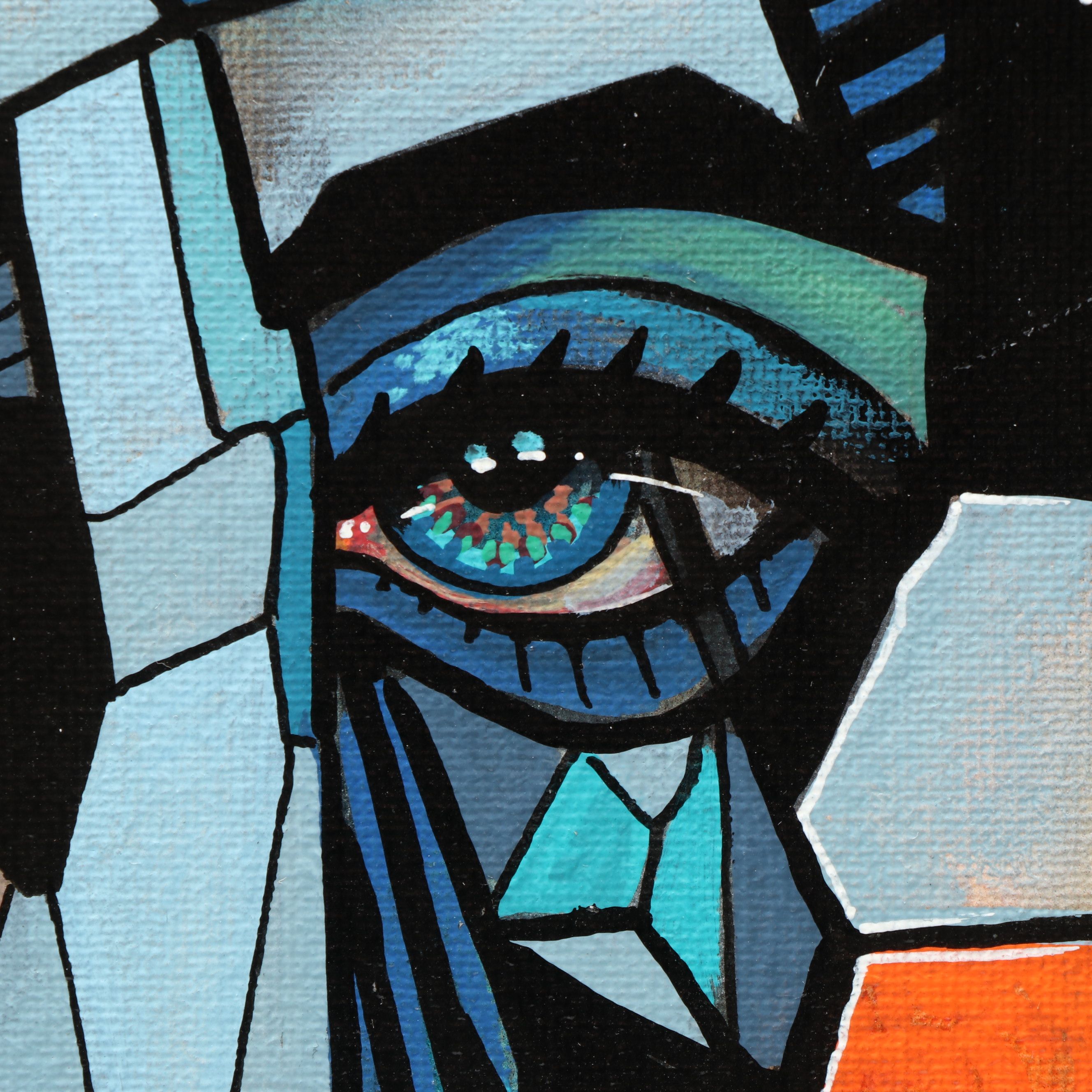 Ricardo Maya Cubist Style Acrylic Portrait, 21st Century