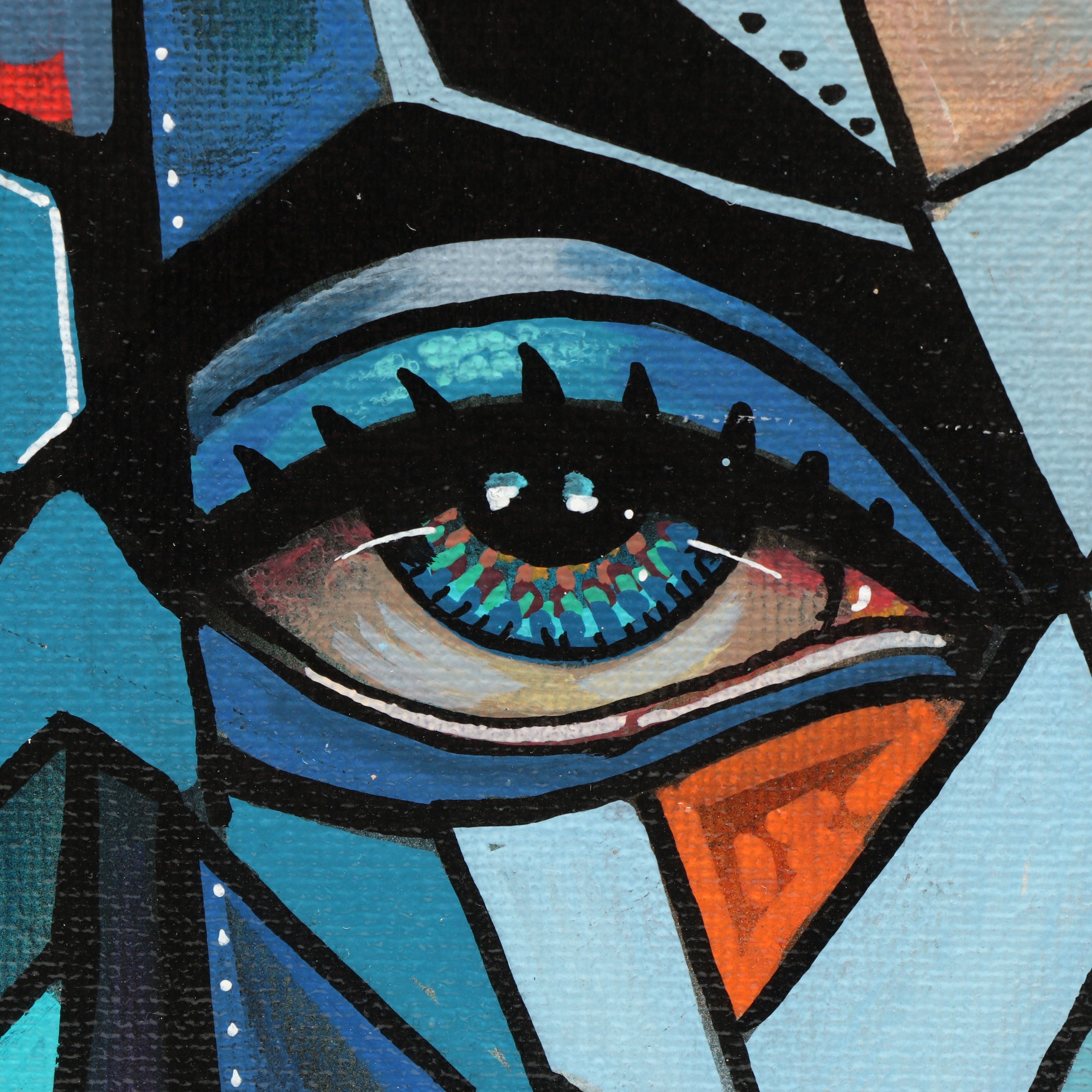Ricardo Maya Cubist Style Acrylic Portrait, 21st Century