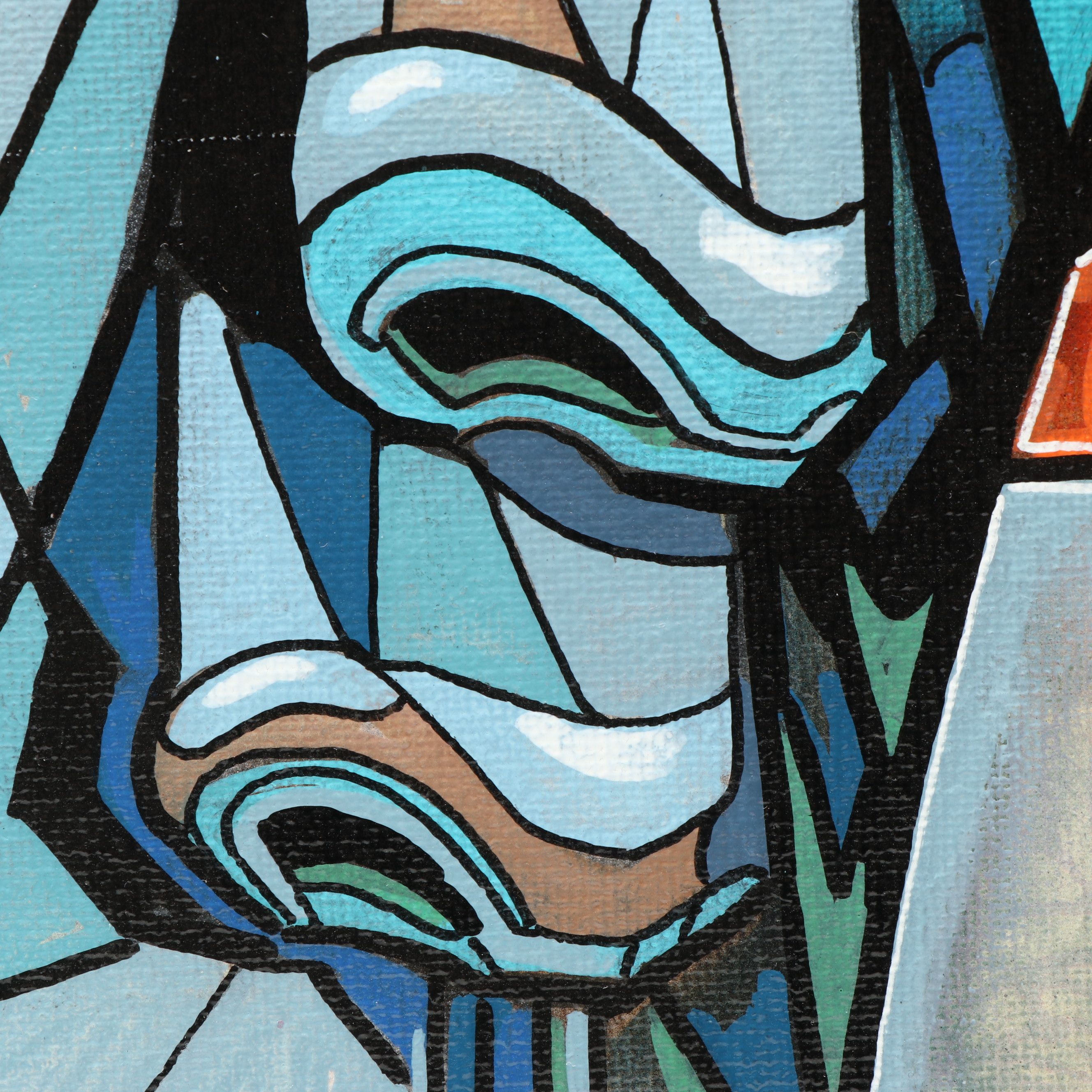 Ricardo Maya Cubist Style Acrylic Portrait, 21st Century