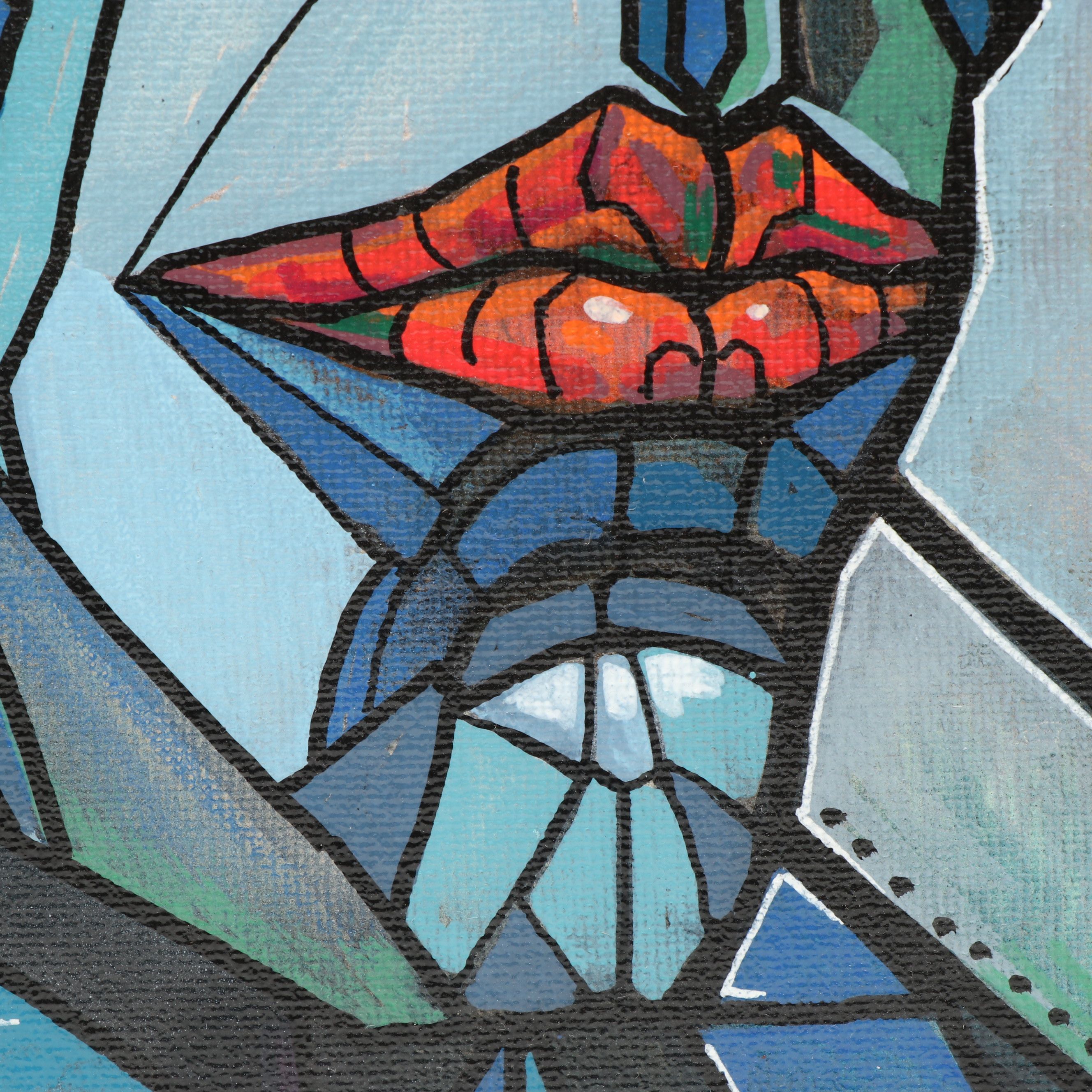 Ricardo Maya Cubist Style Acrylic Portrait, 21st Century