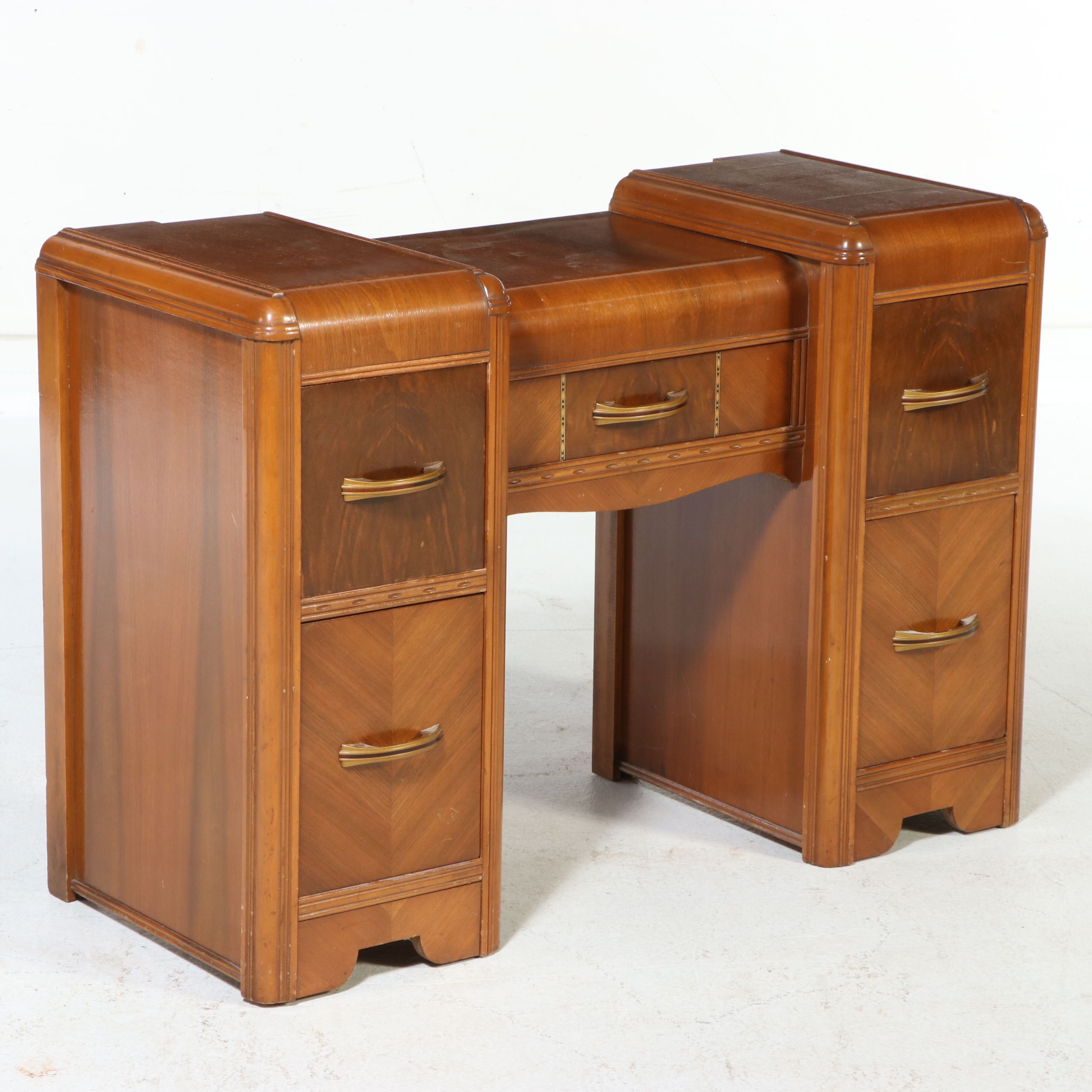 Art Deco Walnut Waterfall Vanity, Early 20th Century