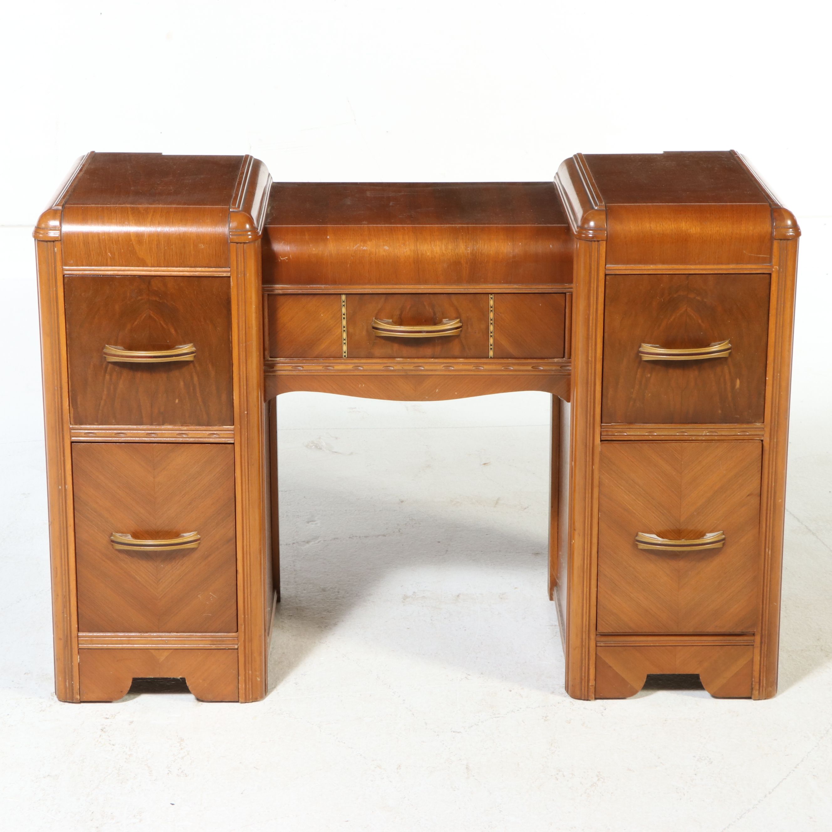 Art Deco Walnut Waterfall Vanity, Early 20th Century