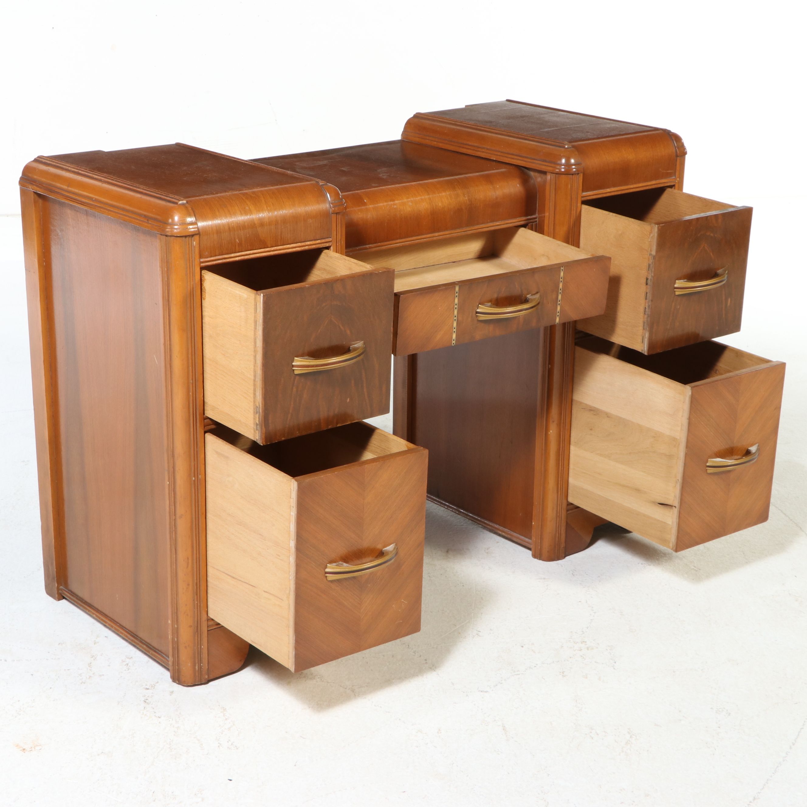 Art Deco Walnut Waterfall Vanity, Early 20th Century