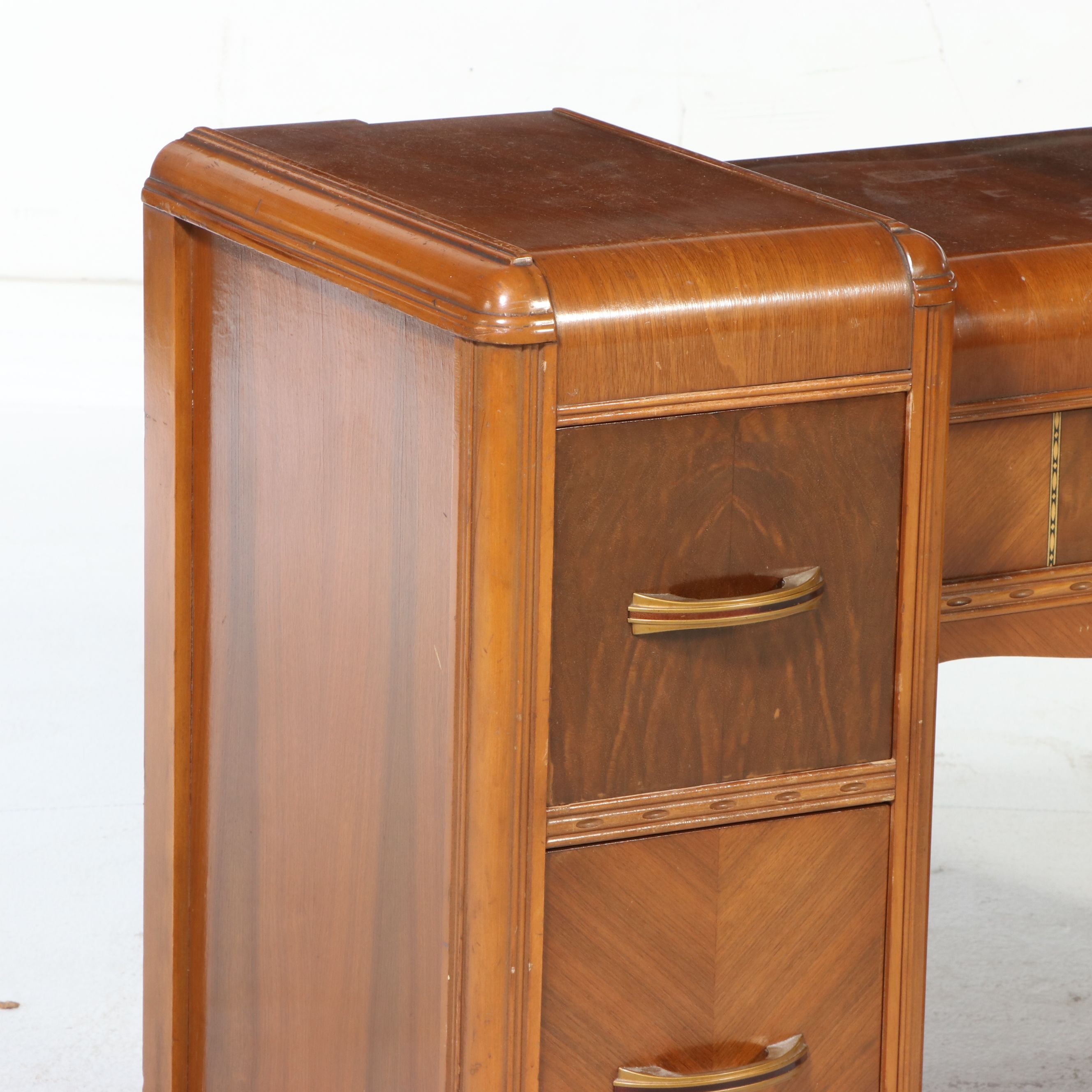 Art Deco Walnut Waterfall Vanity, Early 20th Century