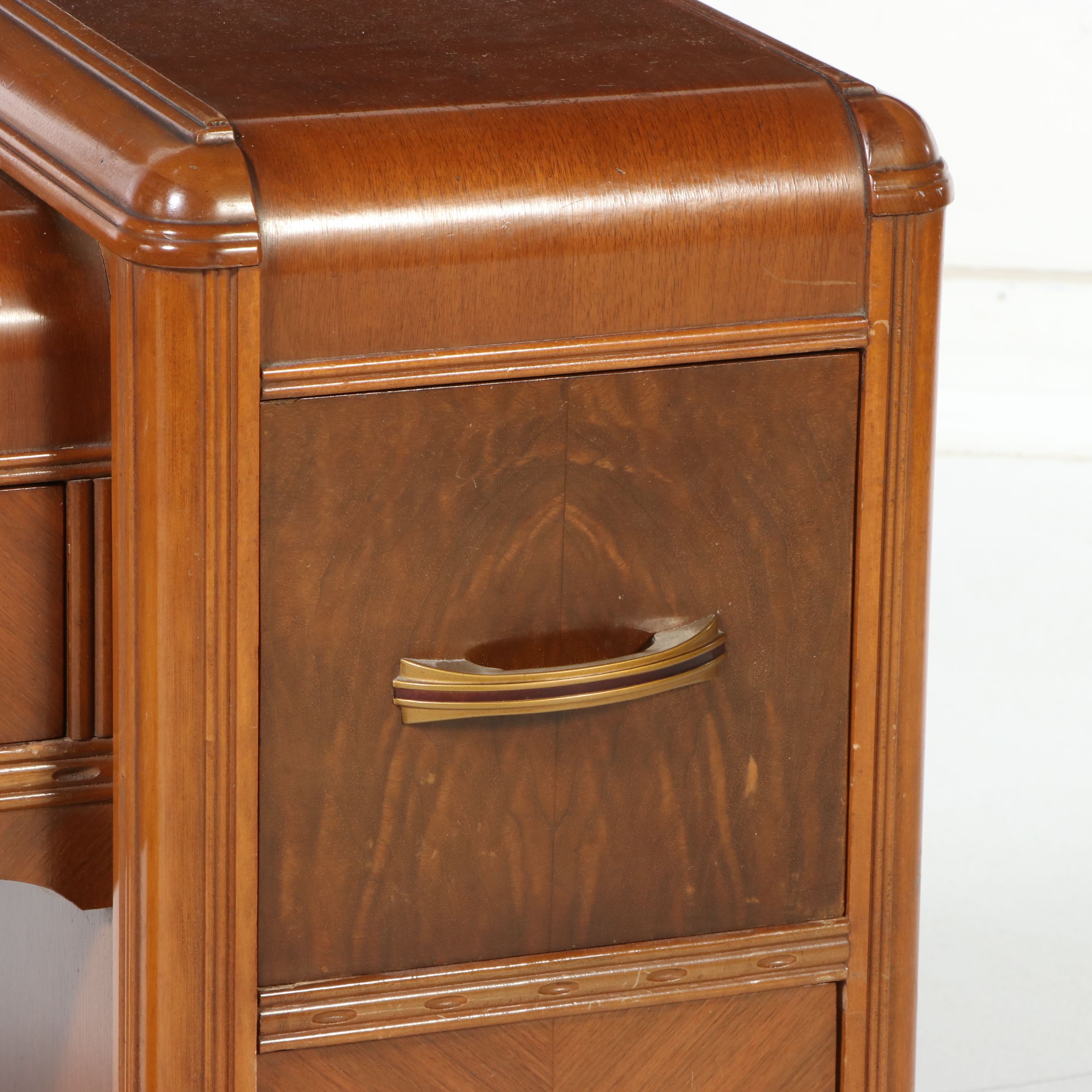 Art Deco Walnut Waterfall Vanity, Early 20th Century