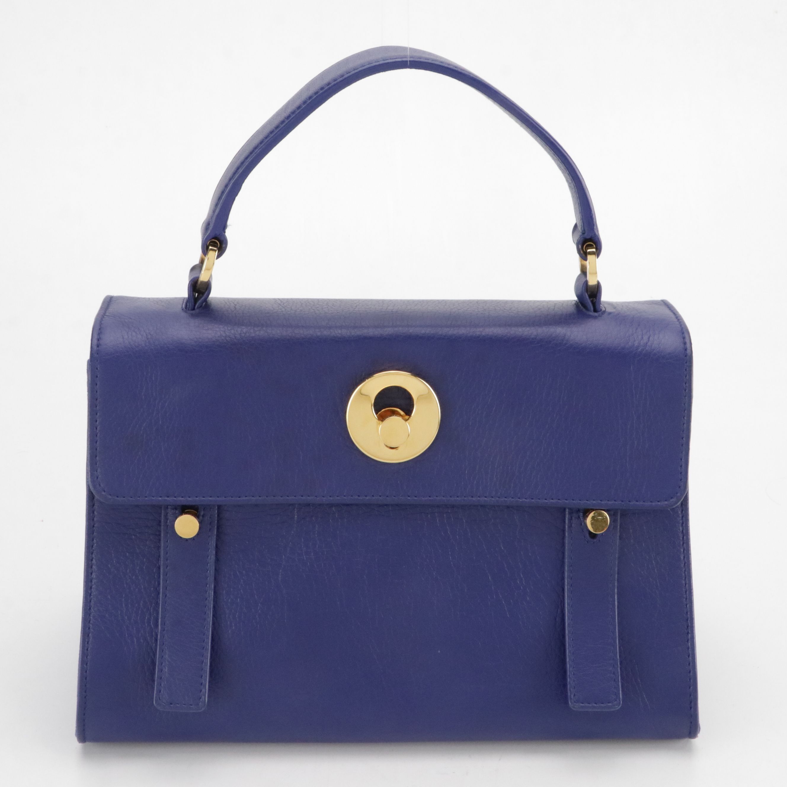 Saint Laurent Muse Top Handle Two-Way Bag in Blue Grained Calfskin Leather