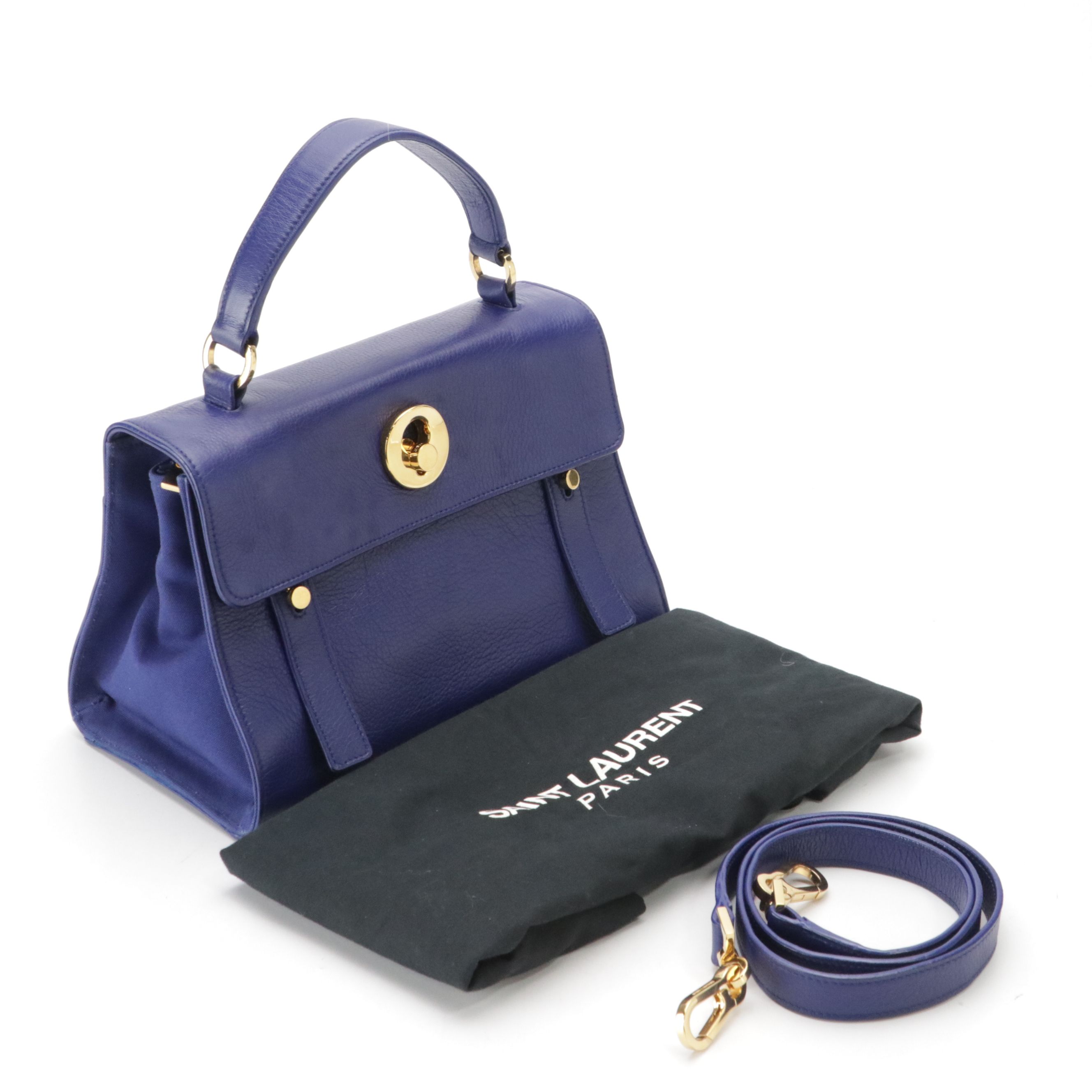 Saint Laurent Muse Top Handle Two-Way Bag in Blue Grained Calfskin Leather