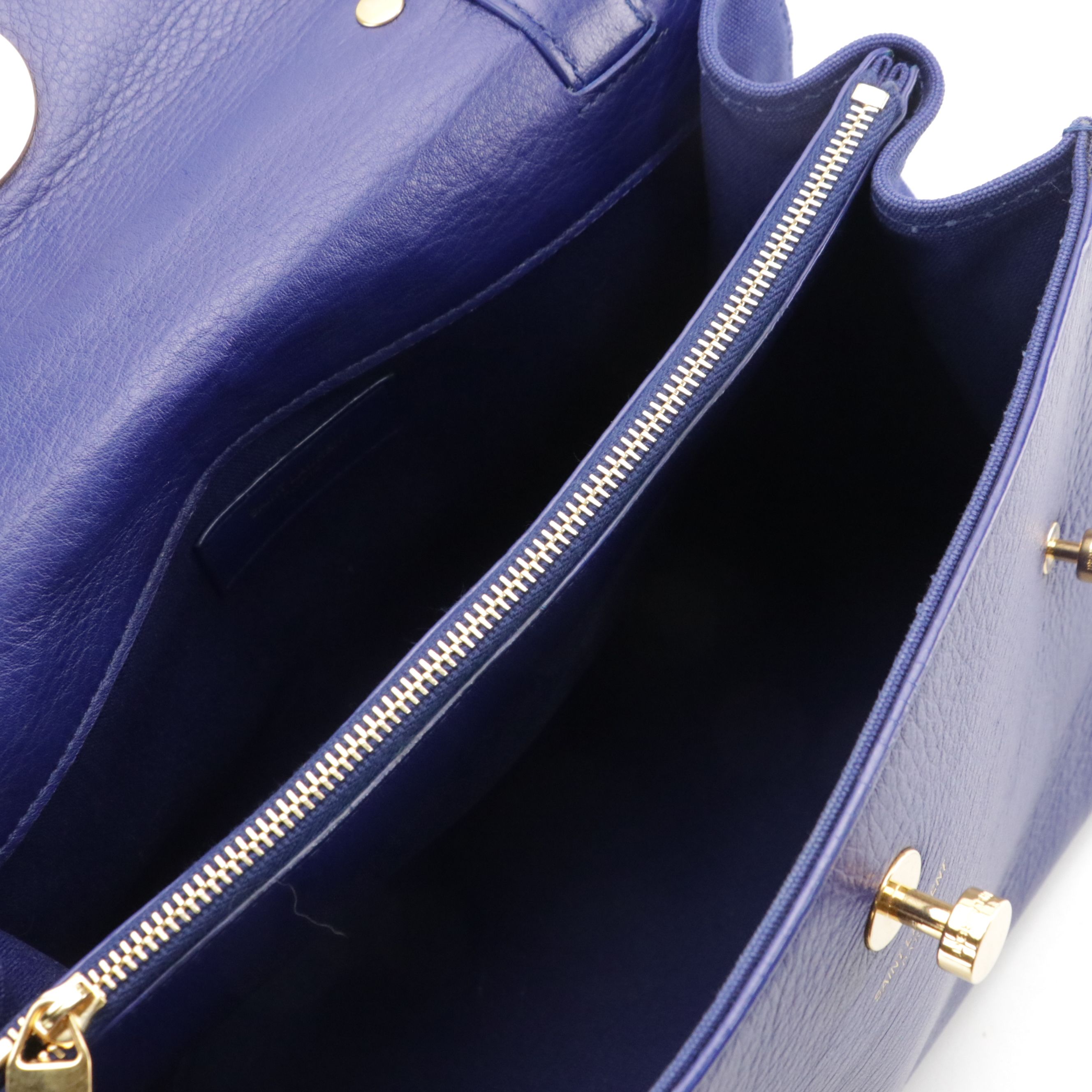 Saint Laurent Muse Top Handle Two-Way Bag in Blue Grained Calfskin Leather