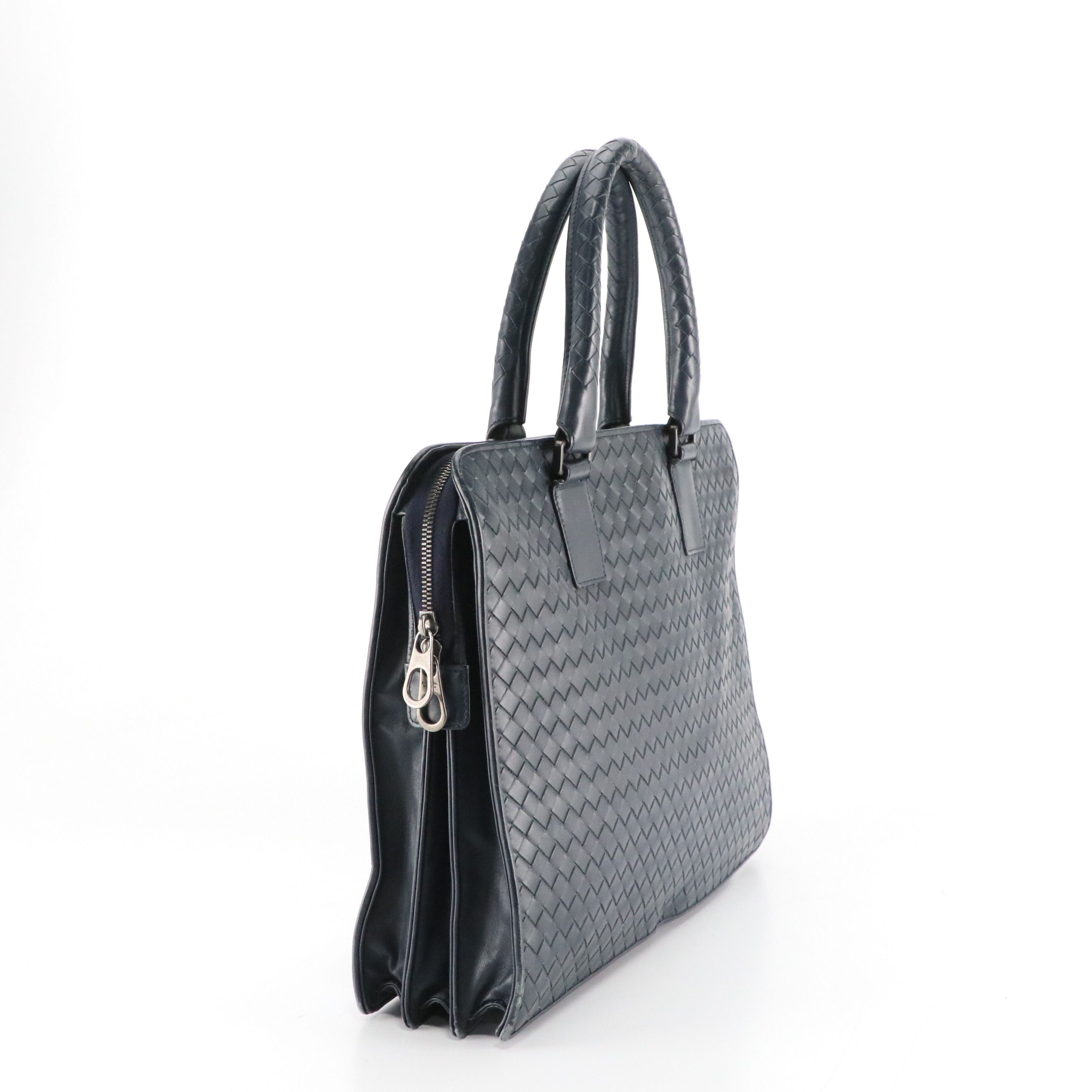 Bottega Veneta Navy Intrecciato Leather Briefcase Bag