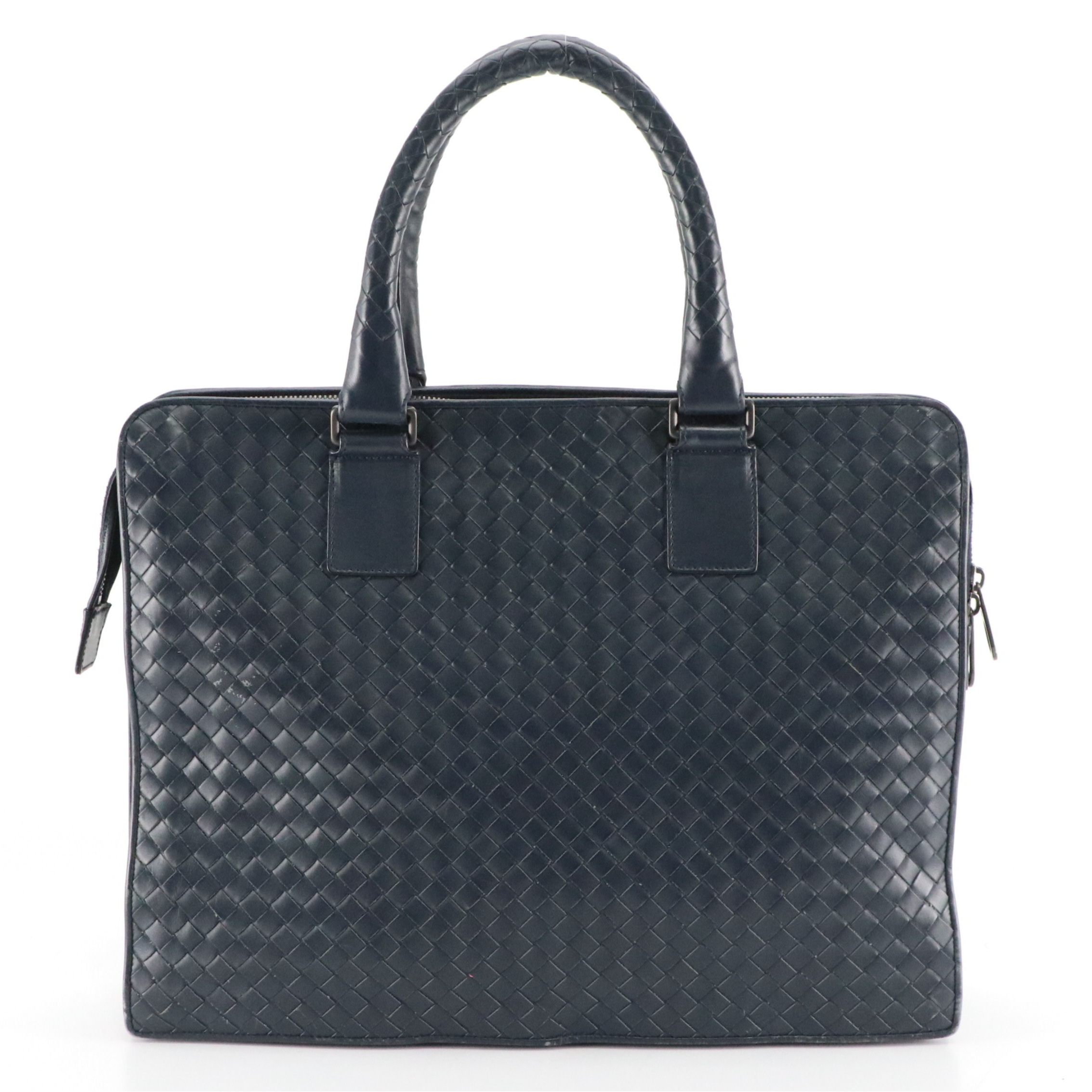Bottega Veneta Navy Intrecciato Leather Briefcase Bag