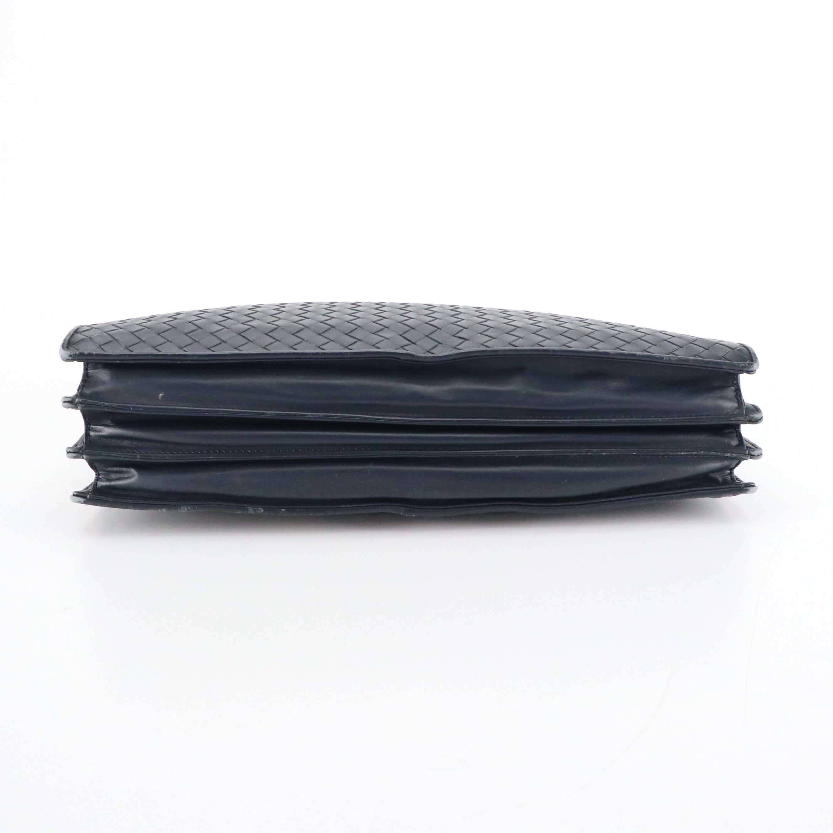 Bottega Veneta Navy Intrecciato Leather Briefcase Bag