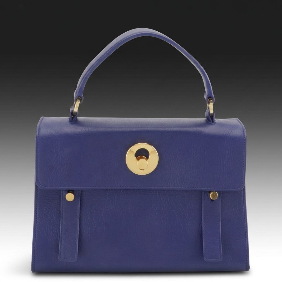 Saint Laurent Muse Top Handle Two-Way Bag in Blue Grained Calfskin Leather