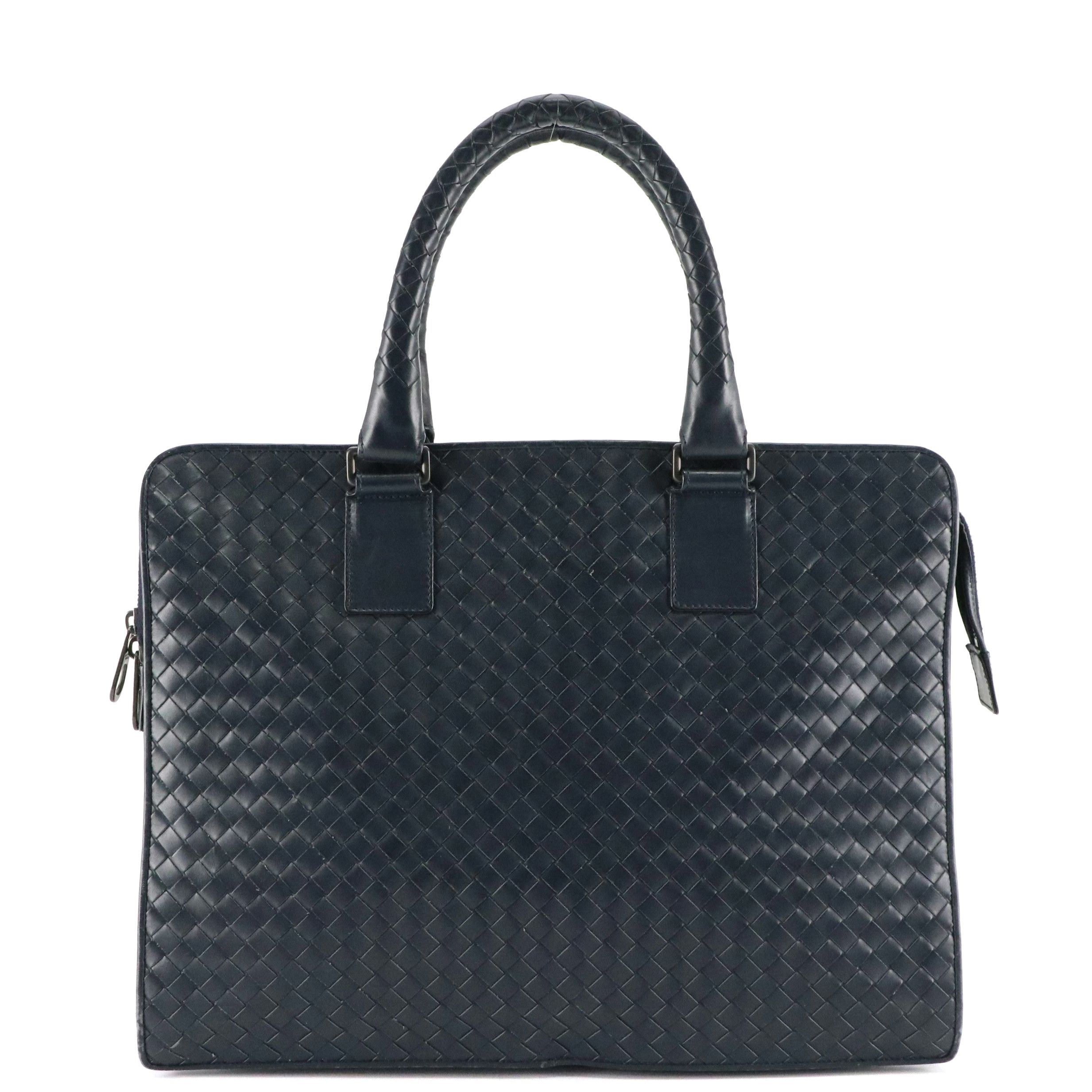 Bottega Veneta Navy Intrecciato Leather Briefcase Bag
