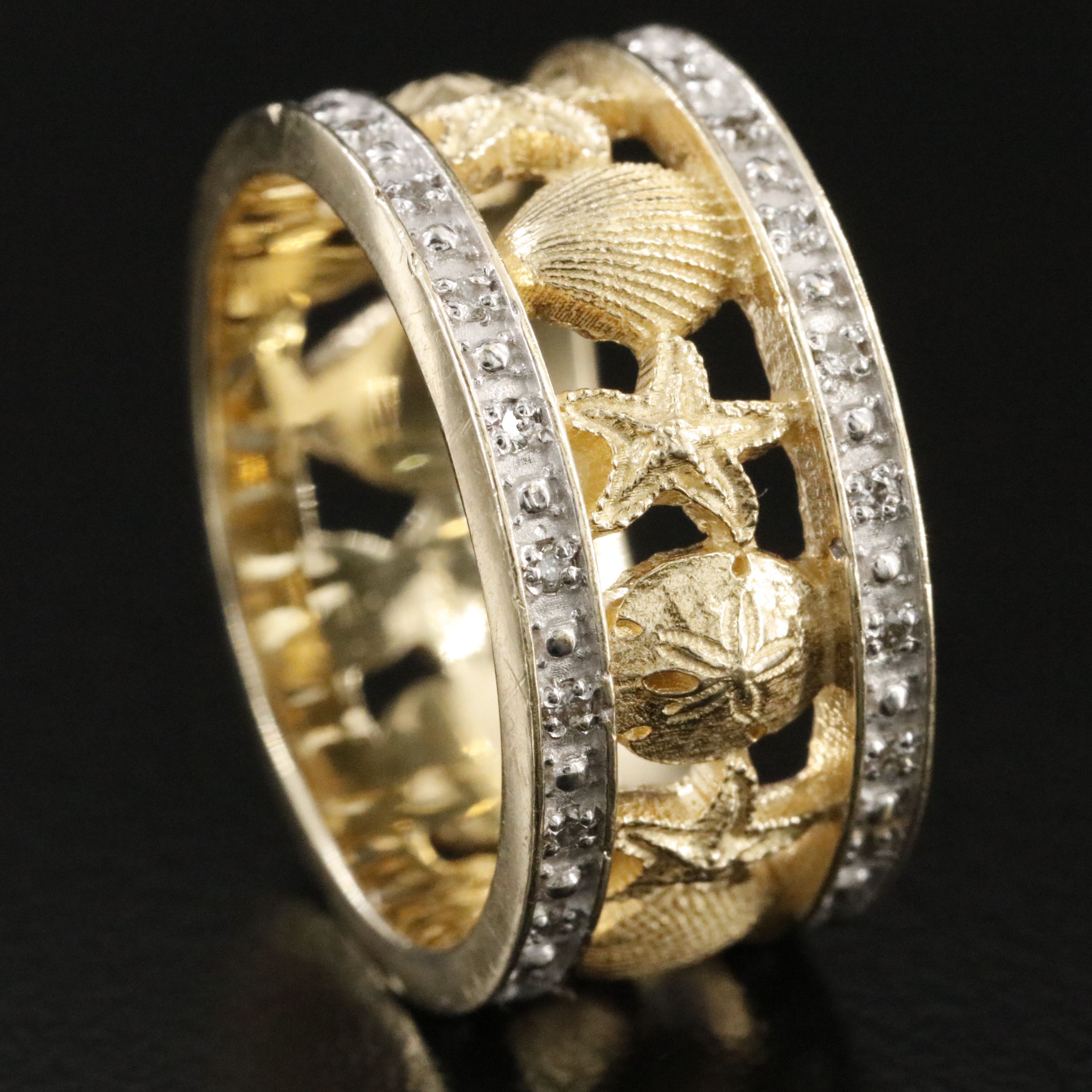 14K 0.23 CTW Diamond Seashell Eternity Band