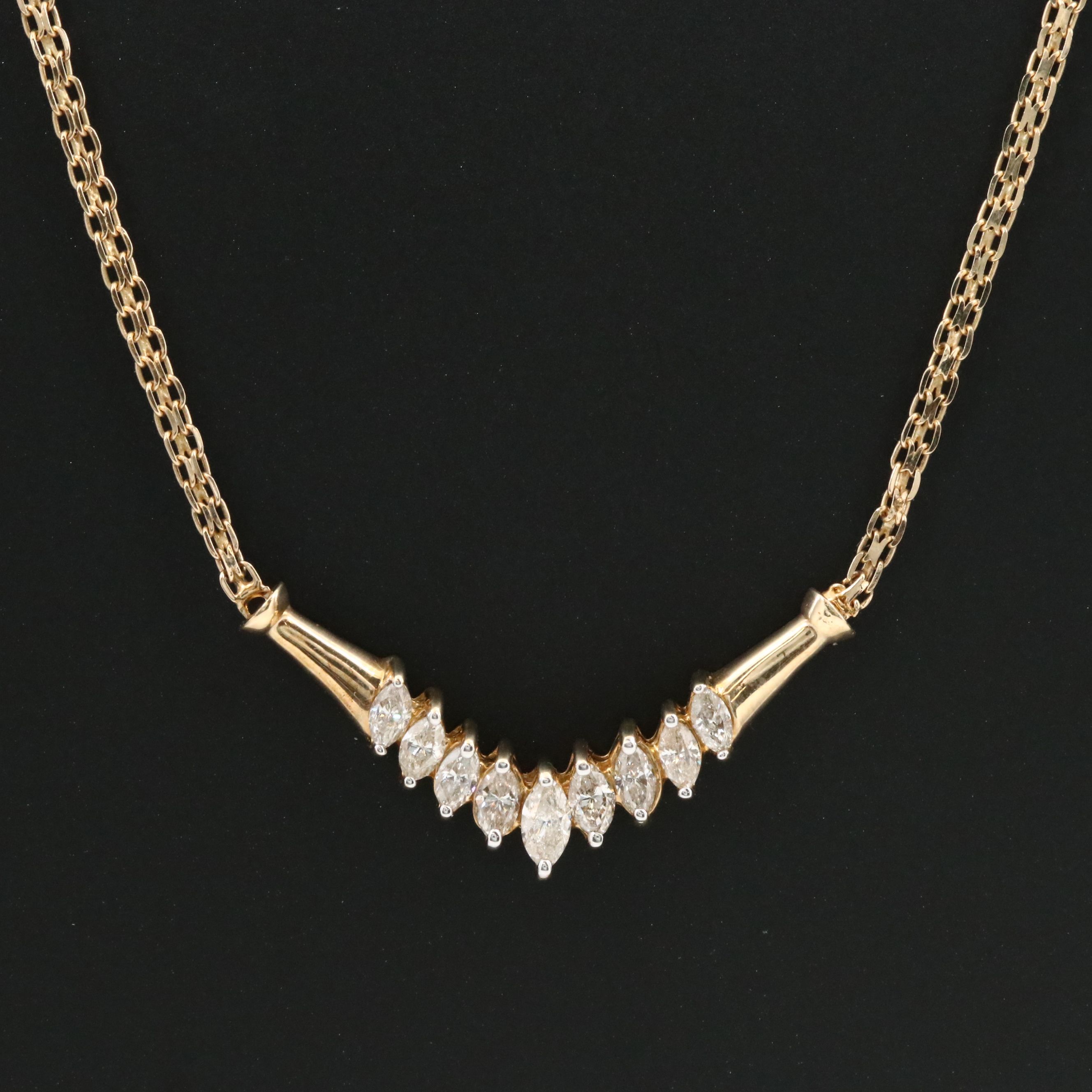 14K 1.00 CTW Diamond Chevron Station Necklace
