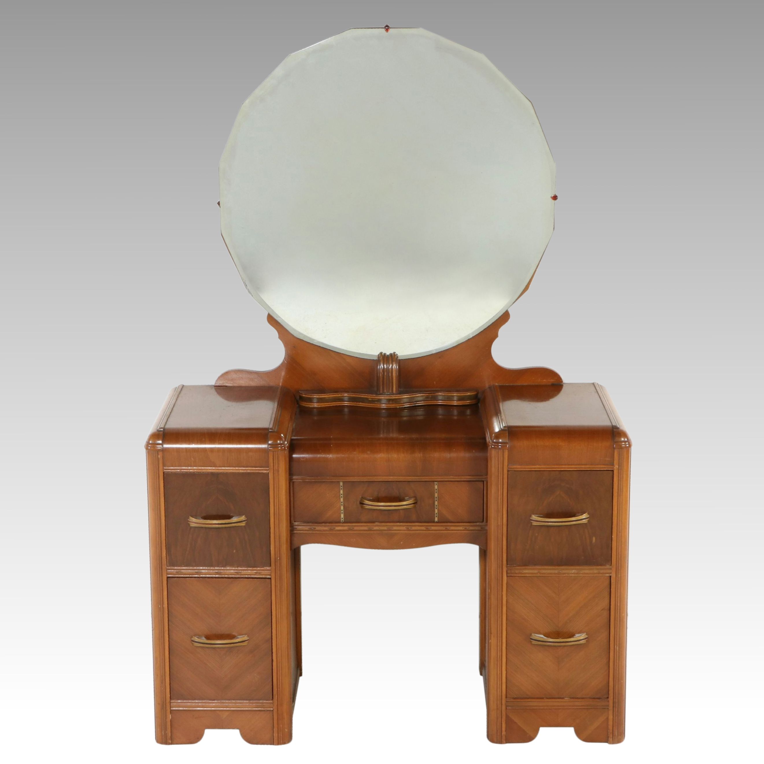 Art Deco Walnut Waterfall Vanity, Early 20th Century