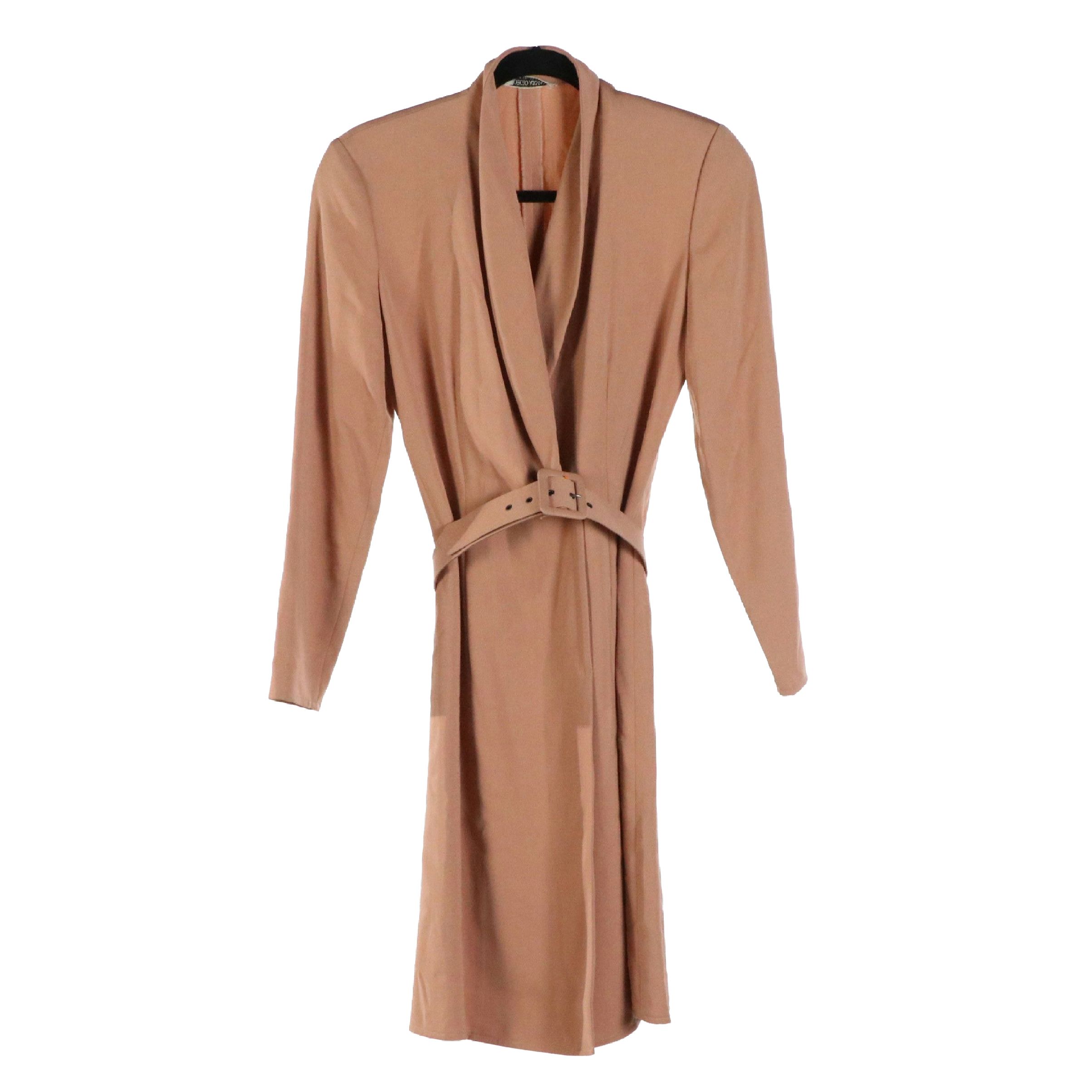 Giorgio Armani Le Collezioni Faux Wrap Dress in Tan Rayon/Wool Blend