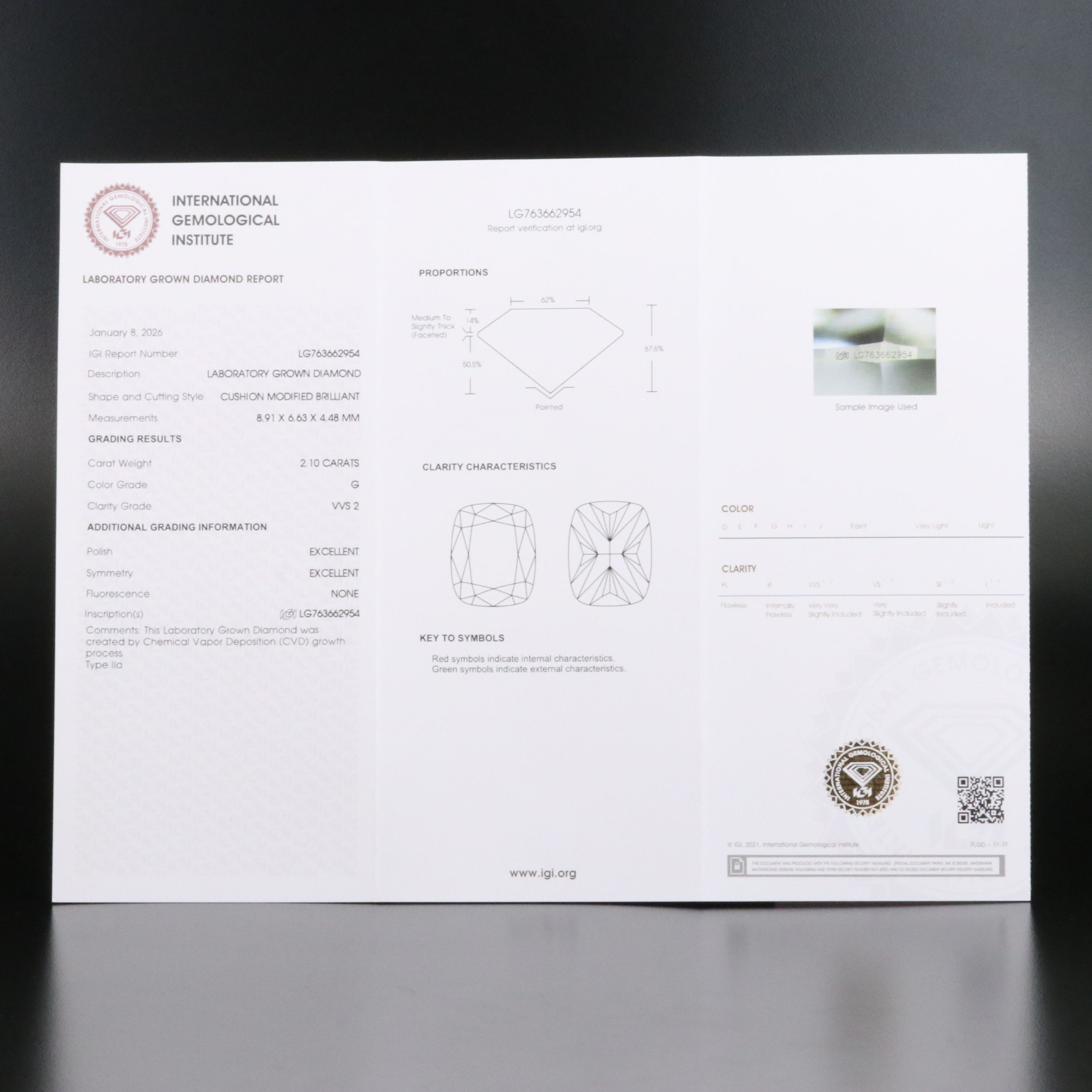 Loose 2.10 CT Lab Grown Diamond with IGI Report