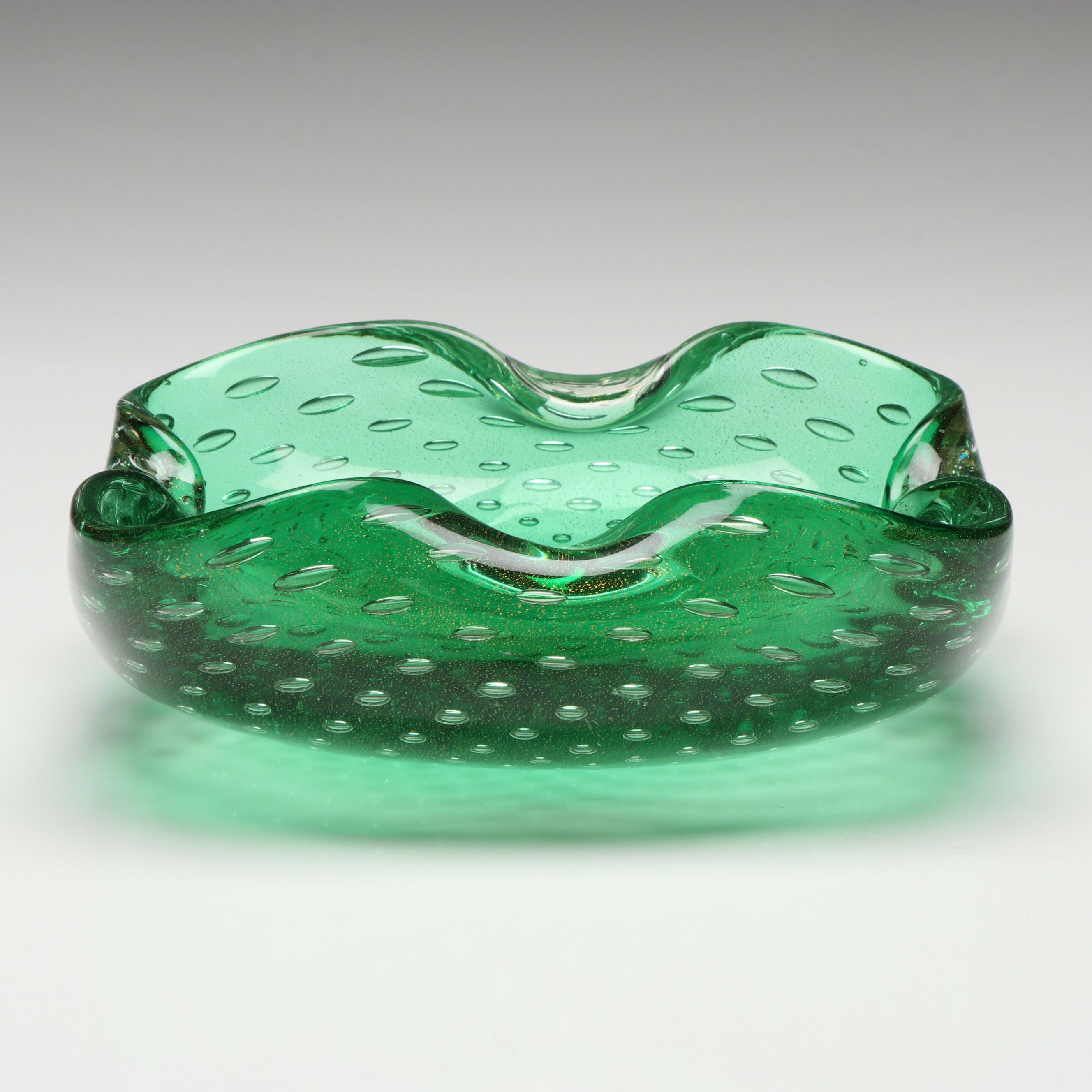 Murano Style Bullicante Green Art Glass Decorative Bowl