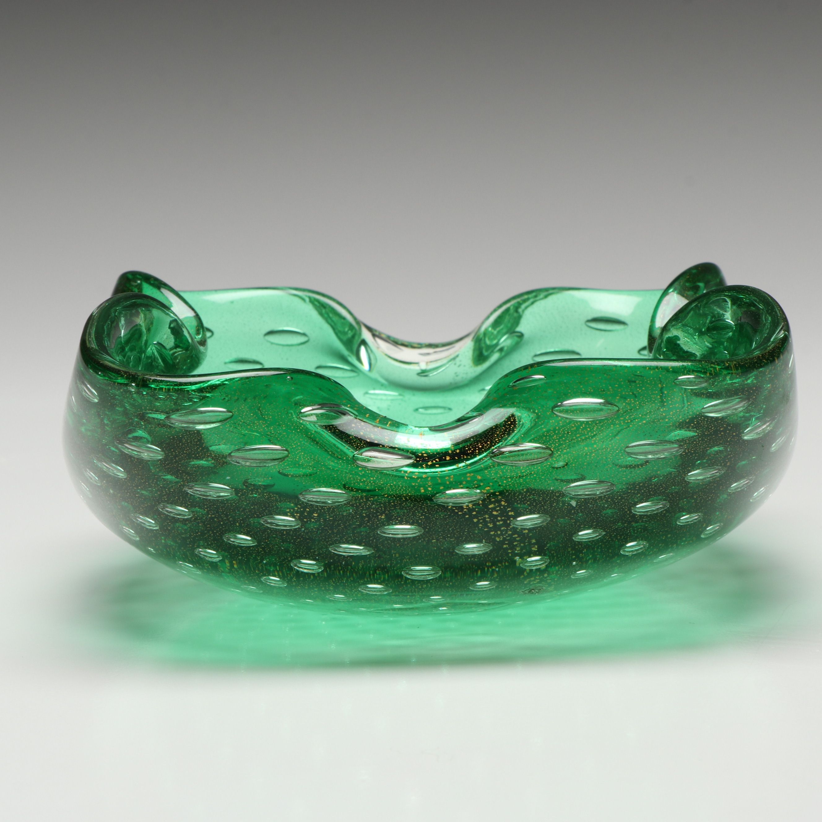 Murano Style Bullicante Green Art Glass Decorative Bowl