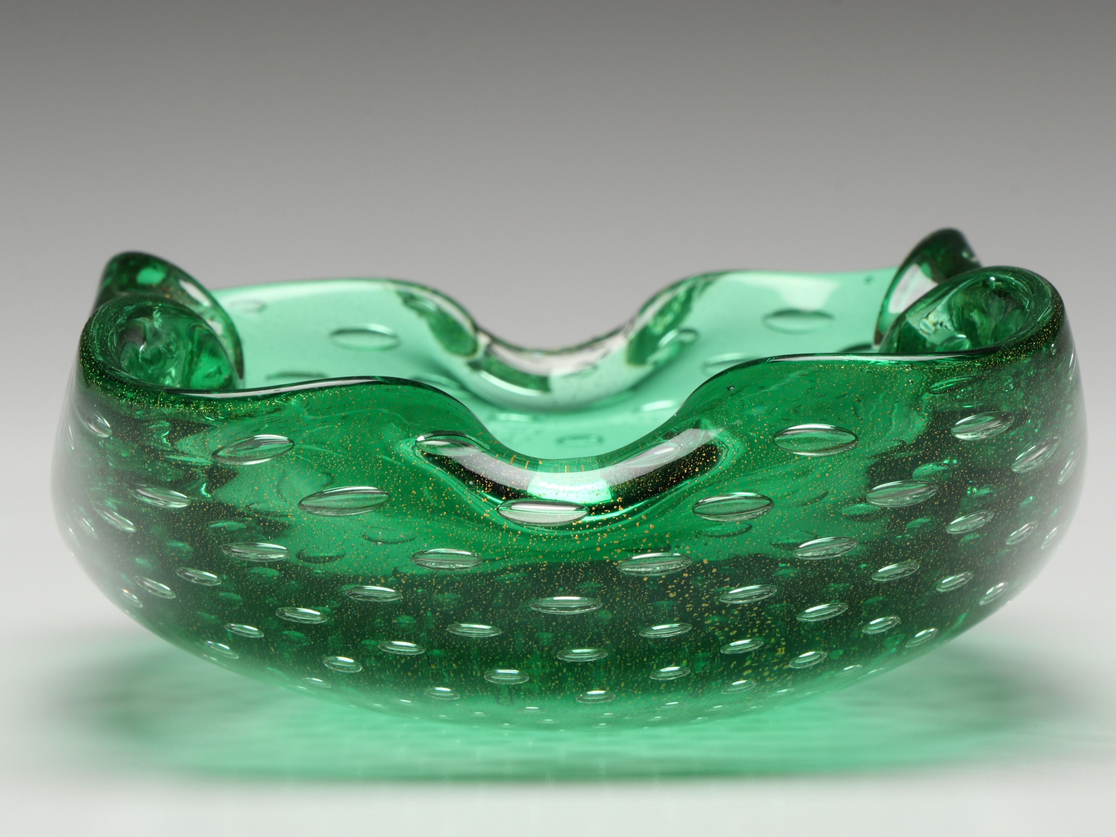 Murano Style Bullicante Green Art Glass Decorative Bowl