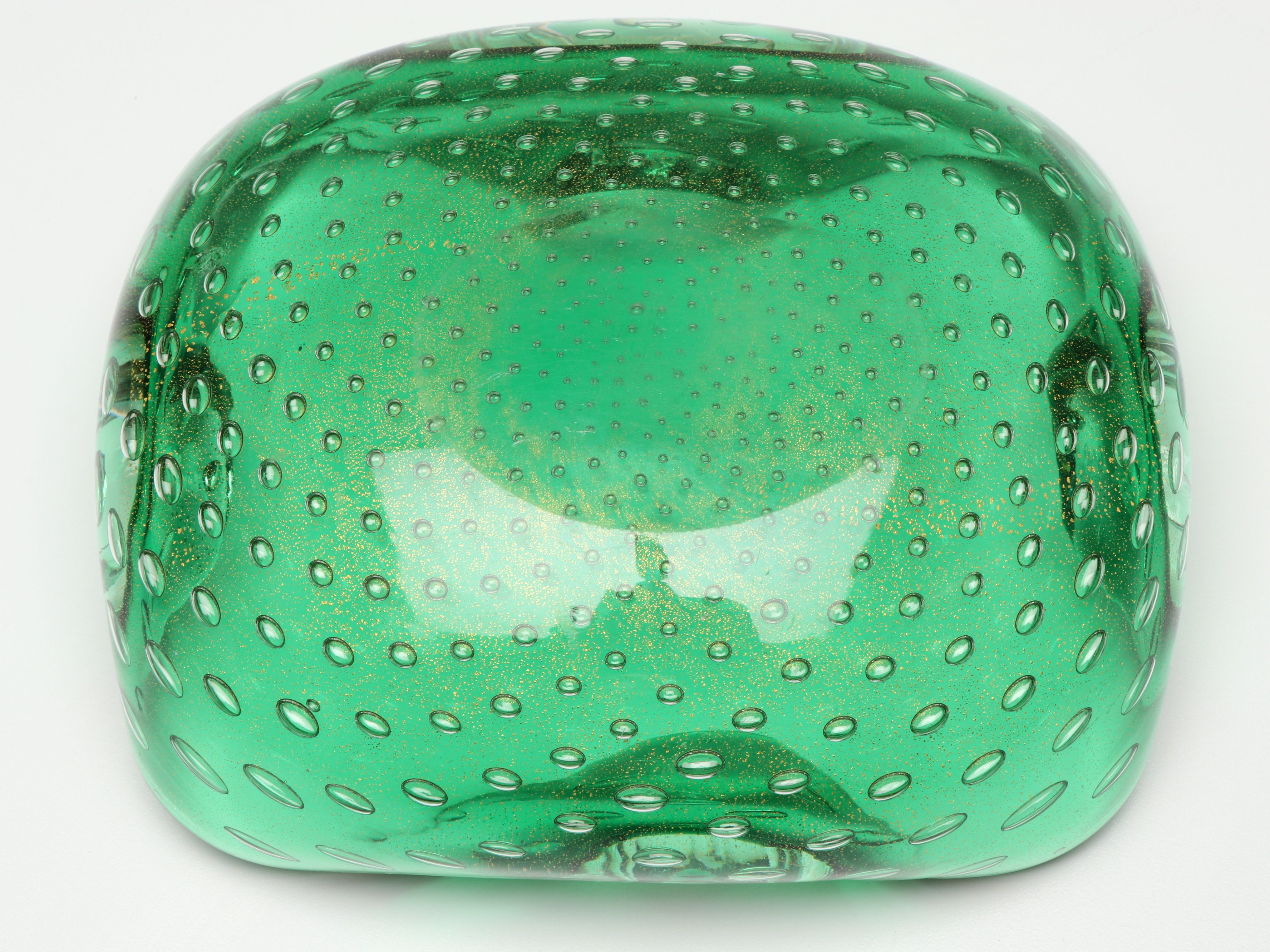 Murano Style Bullicante Green Art Glass Decorative Bowl